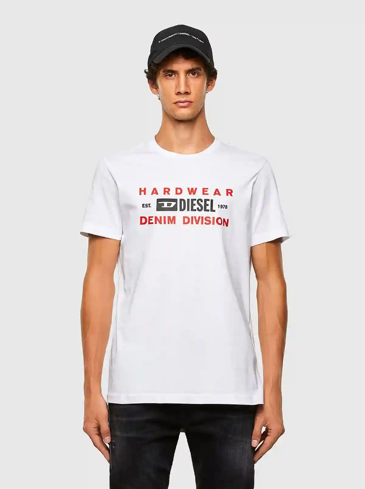 White T-shirt with Denim Division print