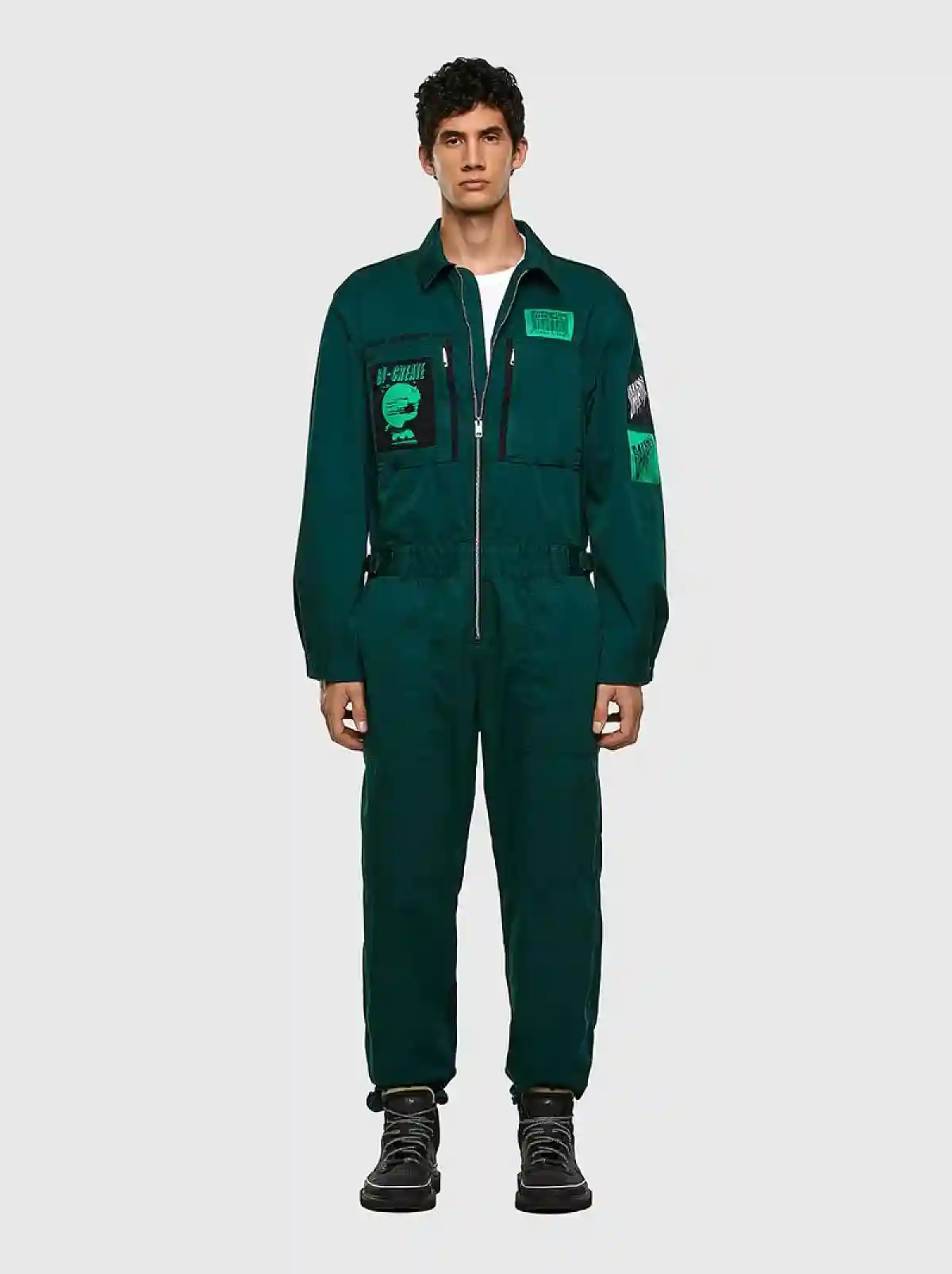 Green Convertible jumpsuit with patches