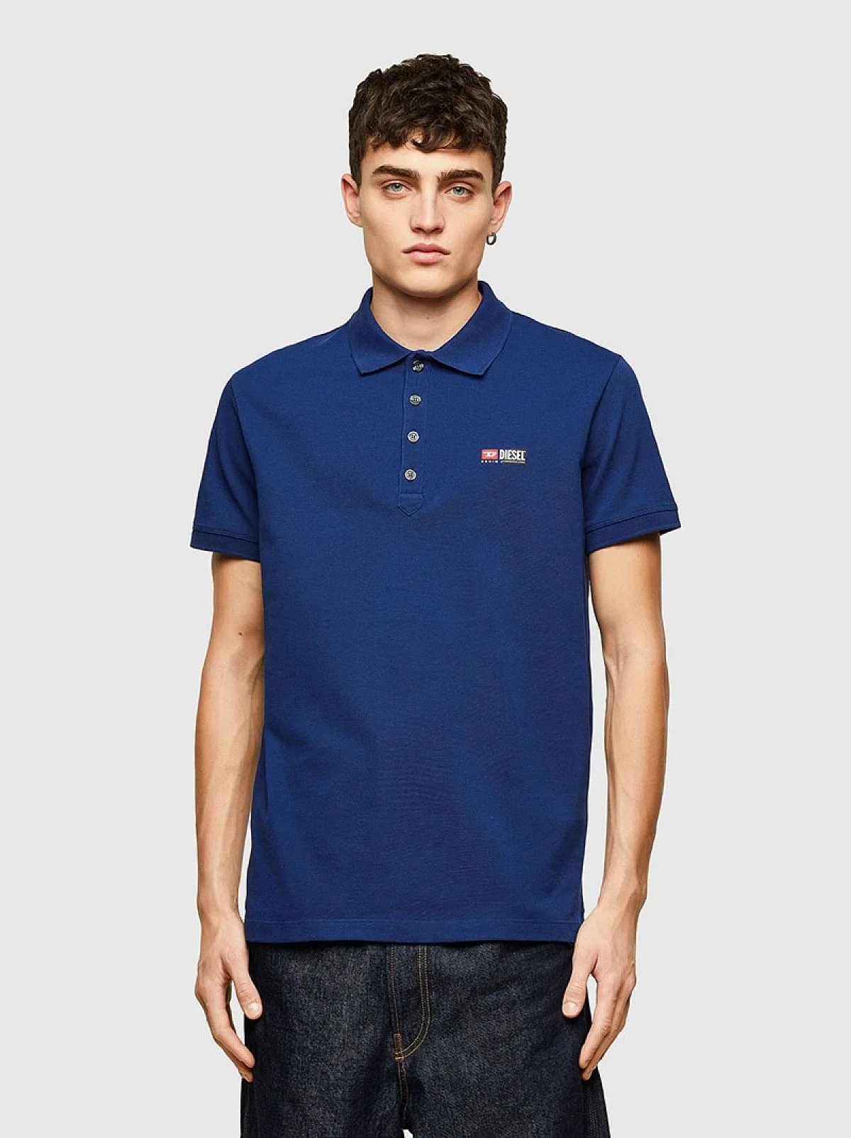 Blue Pique polo shirt with double logo