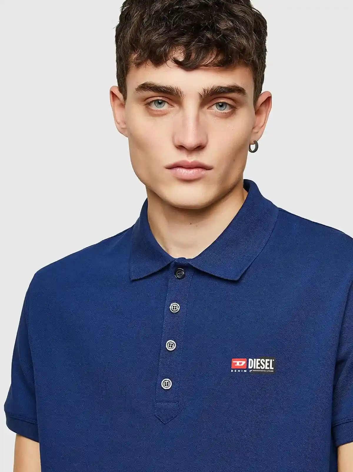 Blue Pique polo shirt with double logo