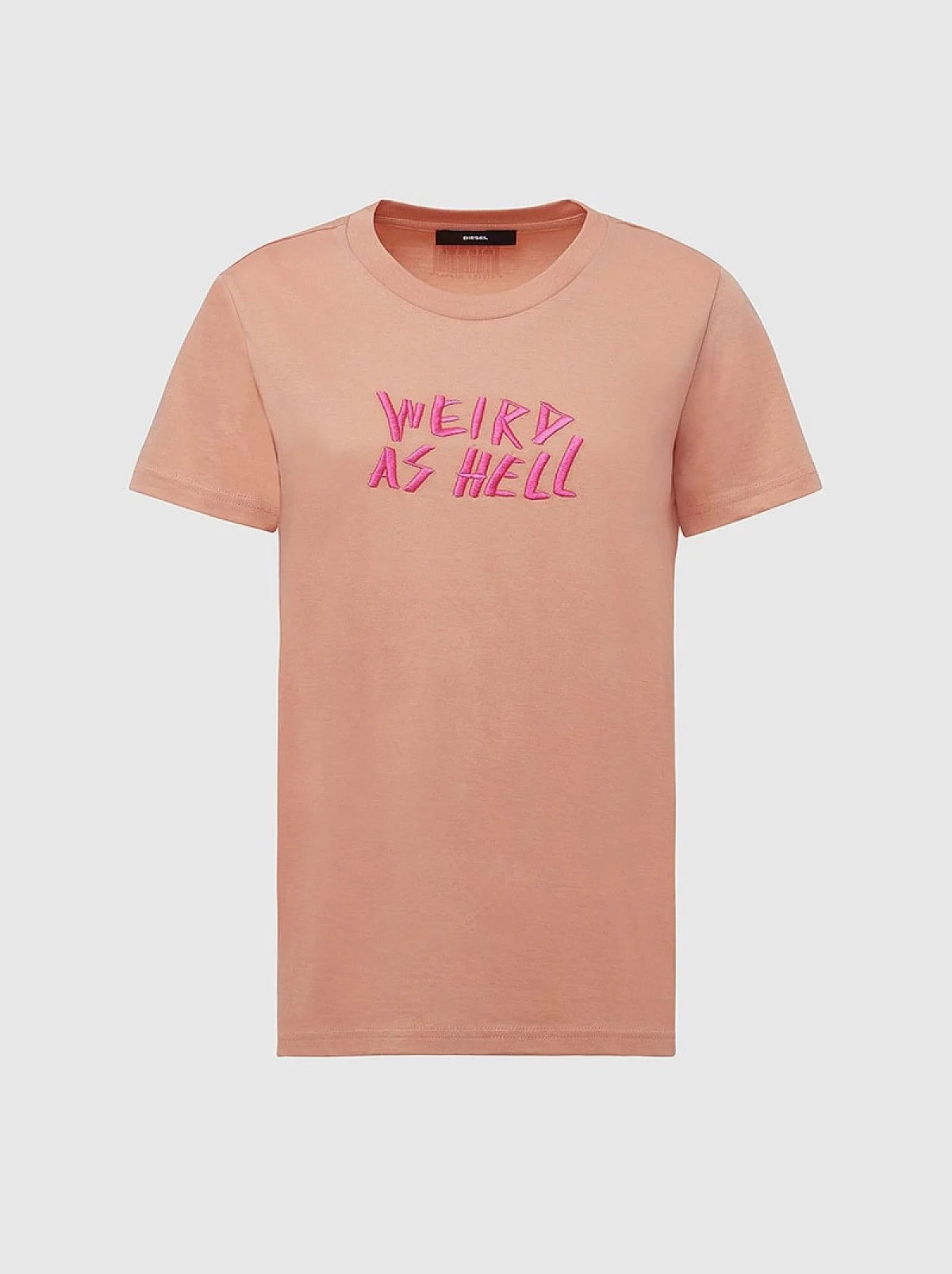 Pink T-shirt with Weird As Hell embroidery