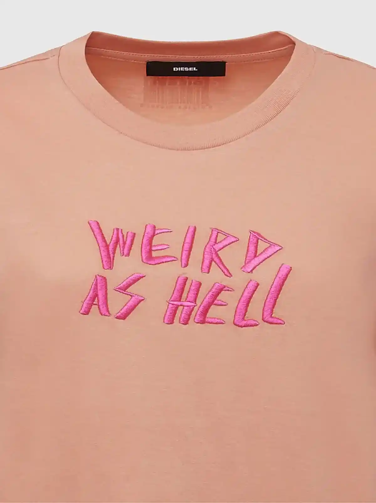 Pink T-shirt with Weird As Hell embroidery