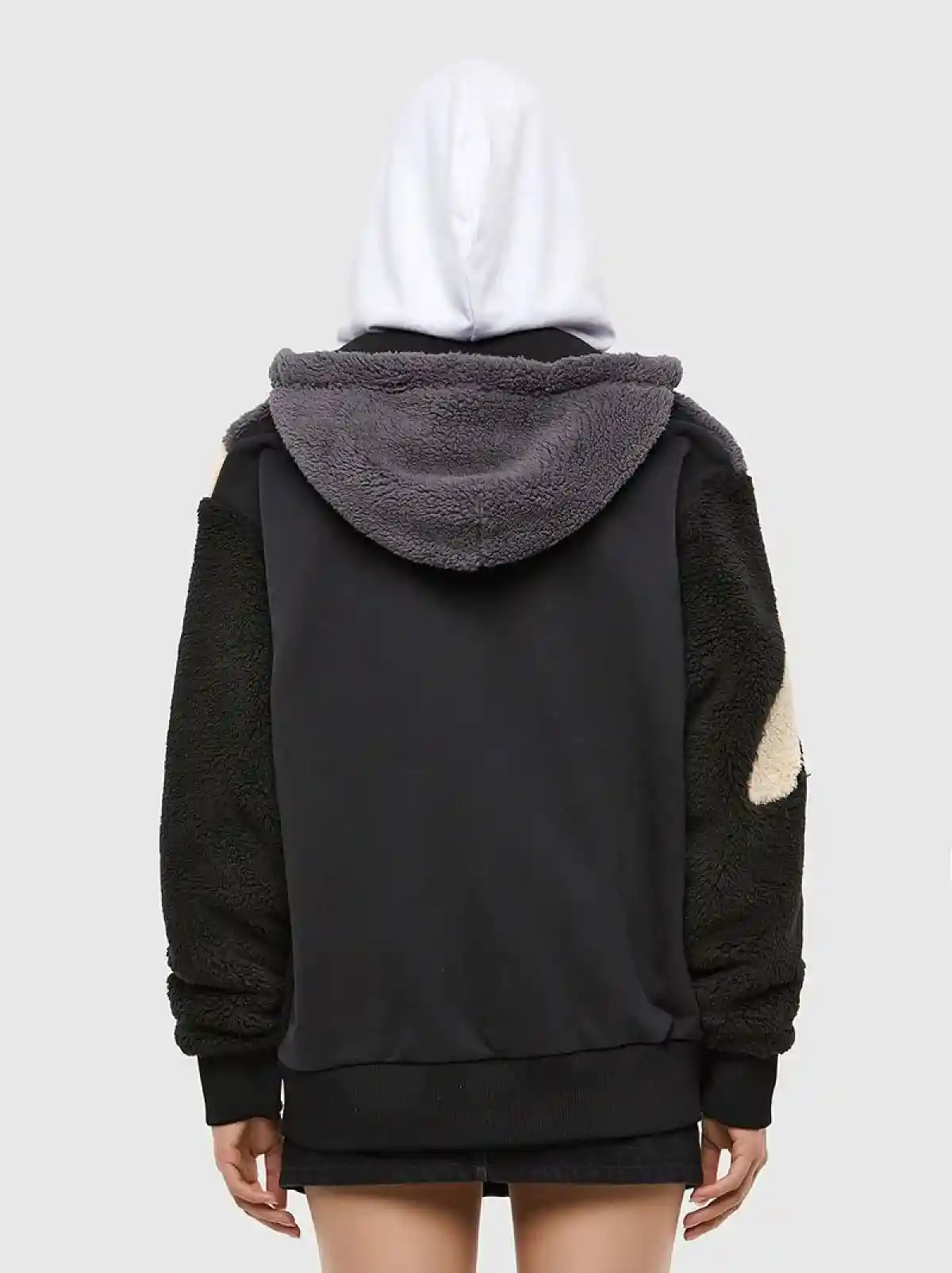 Multicolor Zip-up hoodie in colour-block teddy