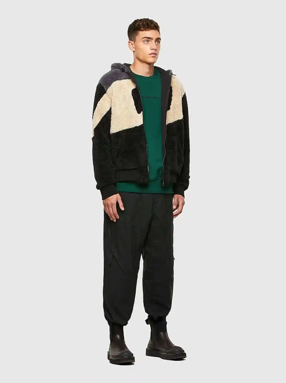 Multicolor Zip-up hoodie in colour-block teddy