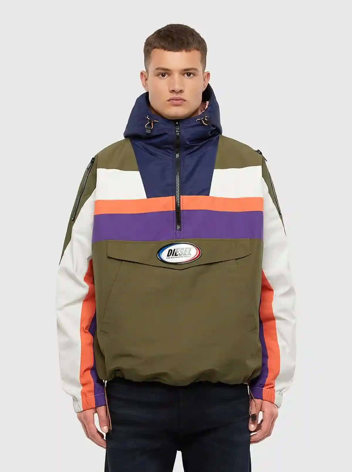 Multicolor Colour-block hooded anorak