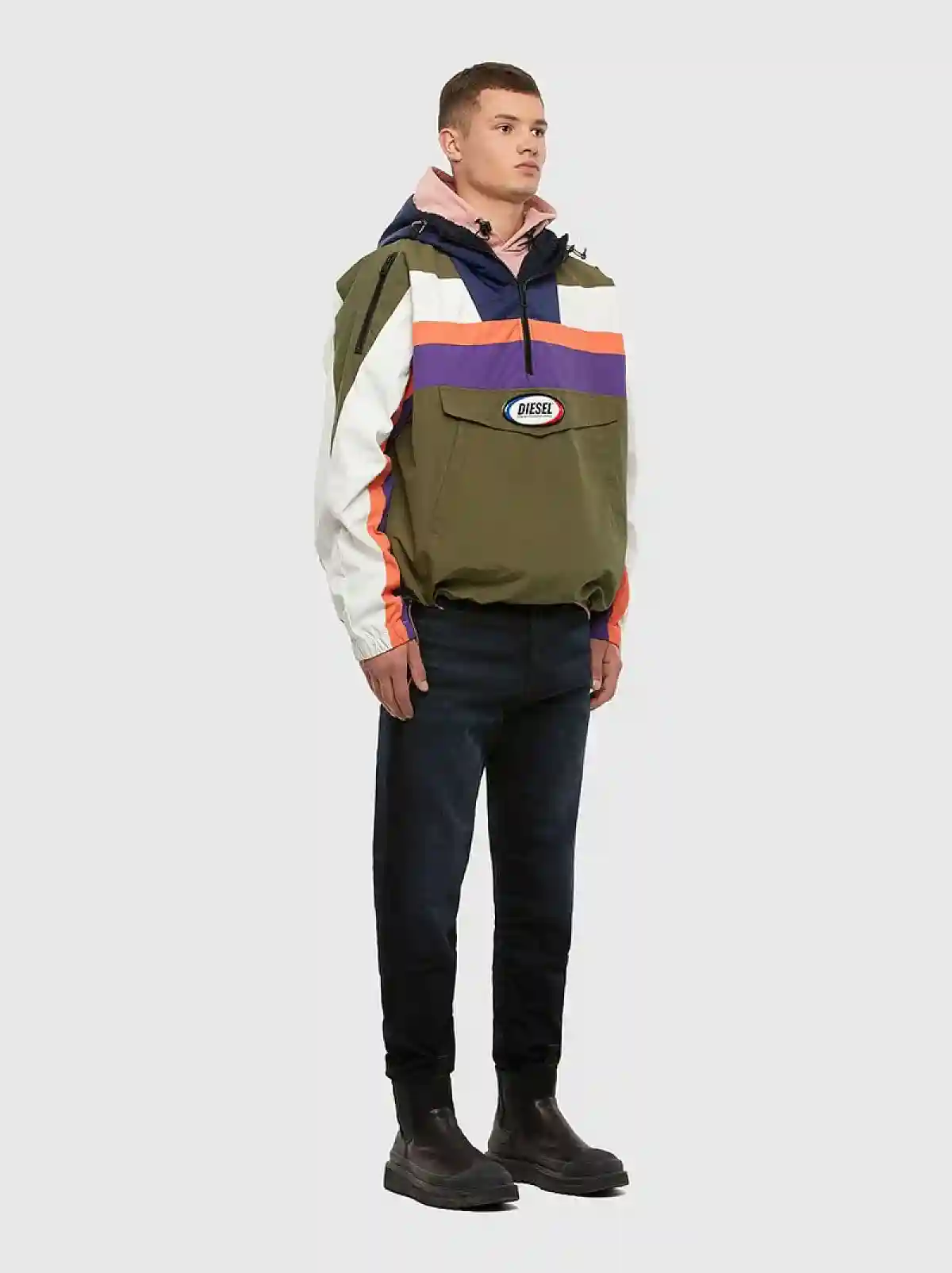 Multicolor Colour-block hooded anorak