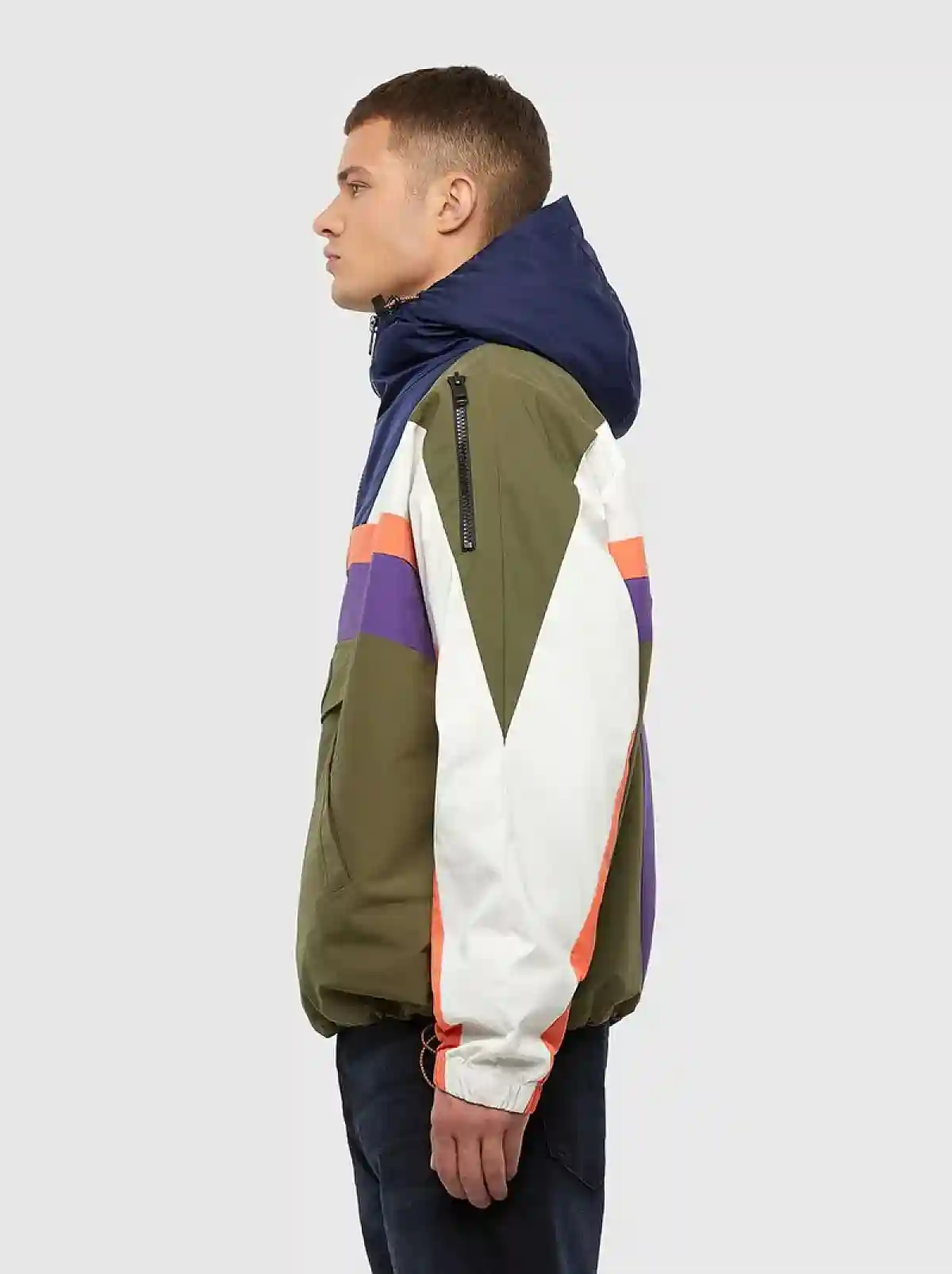 Multicolor Colour-block hooded anorak