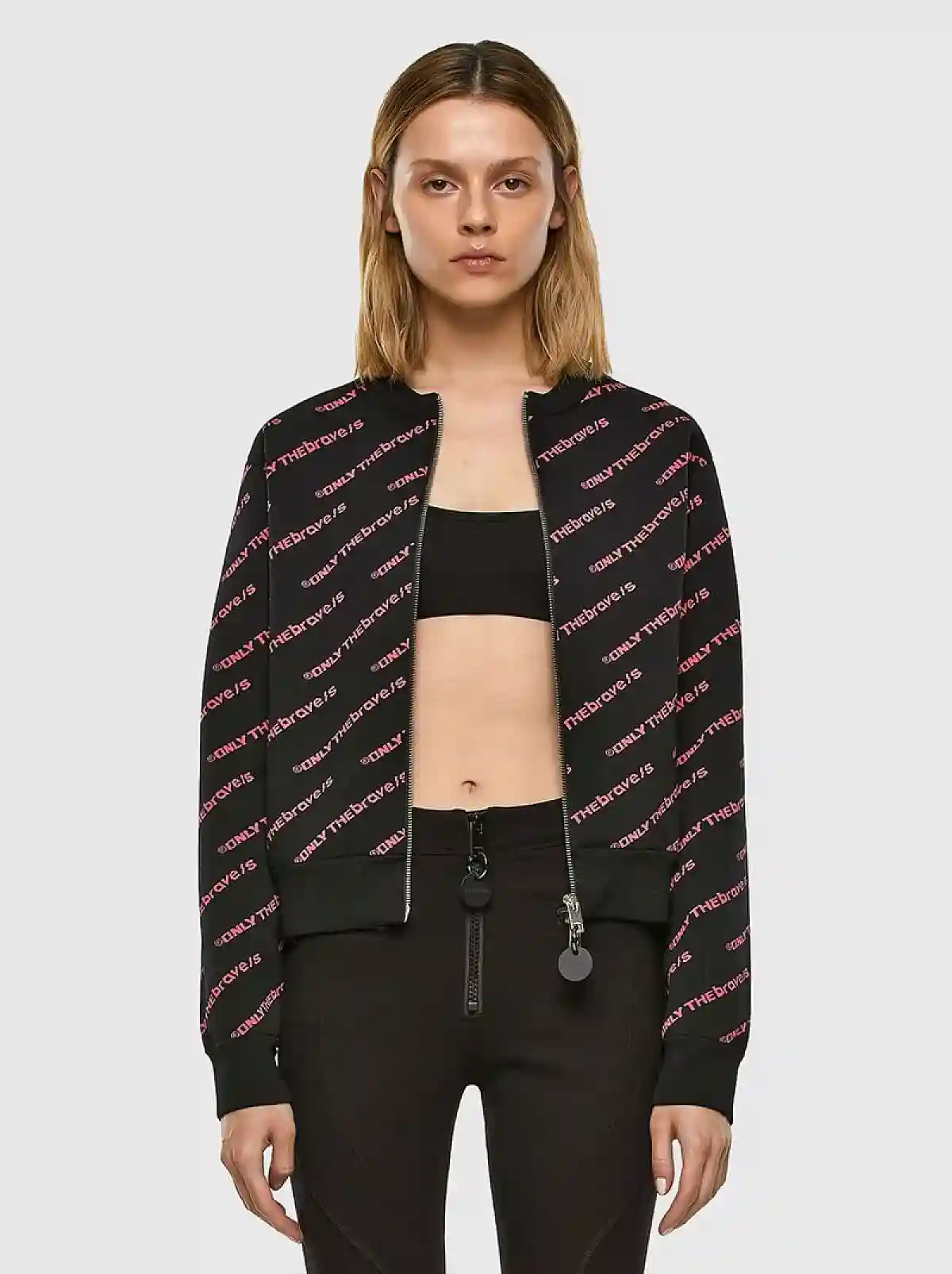 Black Knit jacket with diagonal lettering
