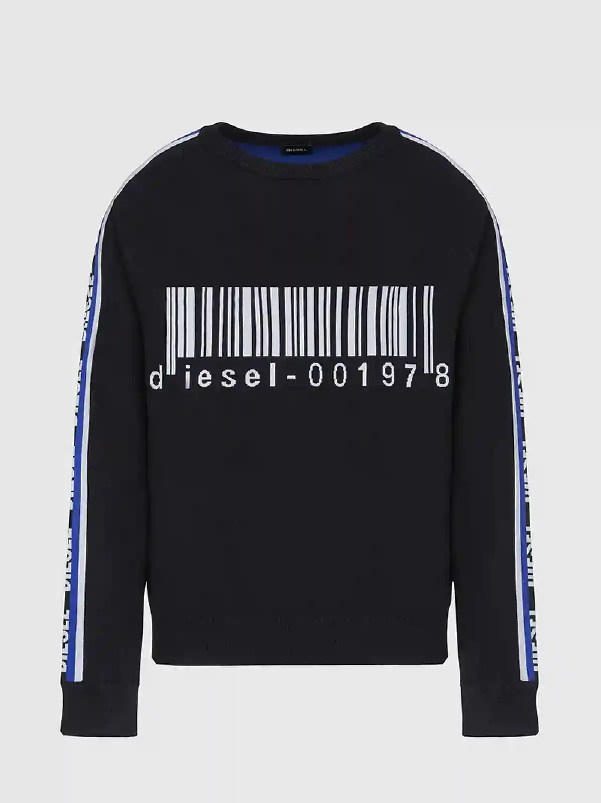 Black Raglan pullover with barcode intarsia