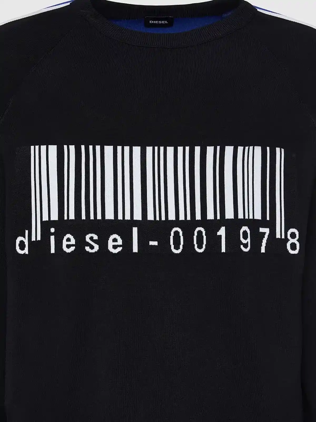 Black Raglan pullover with barcode intarsia
