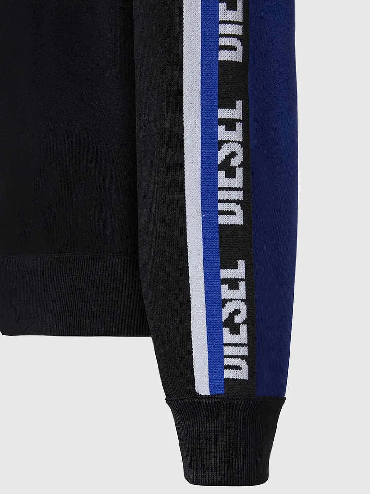 Black Raglan pullover with barcode intarsia