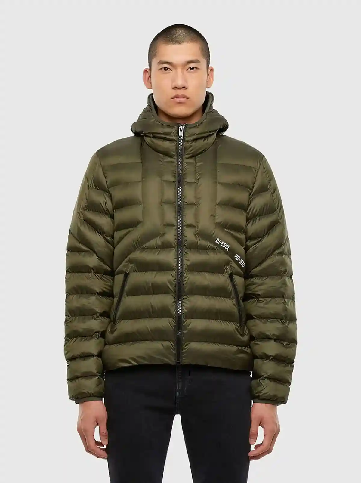 Green Hooded jacket in quilted nylon