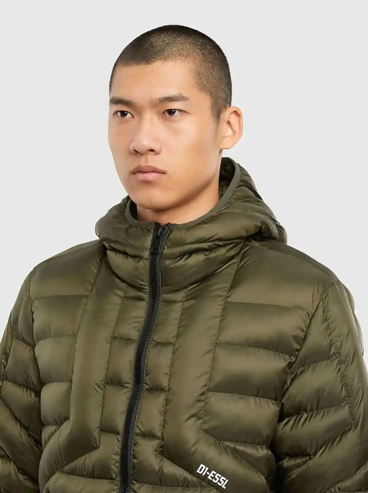 Green Hooded jacket in quilted nylon