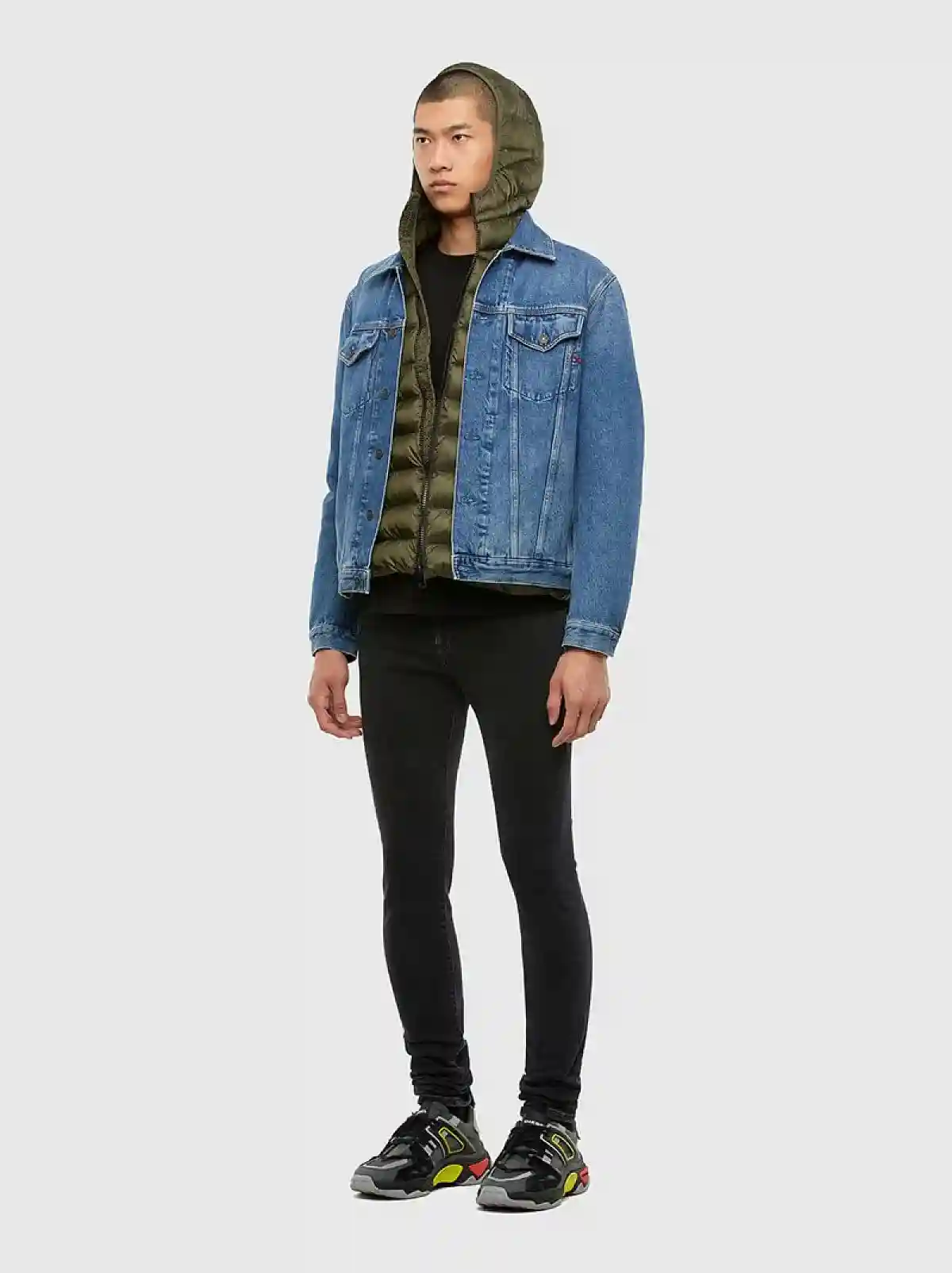Green Hooded jacket in quilted nylon