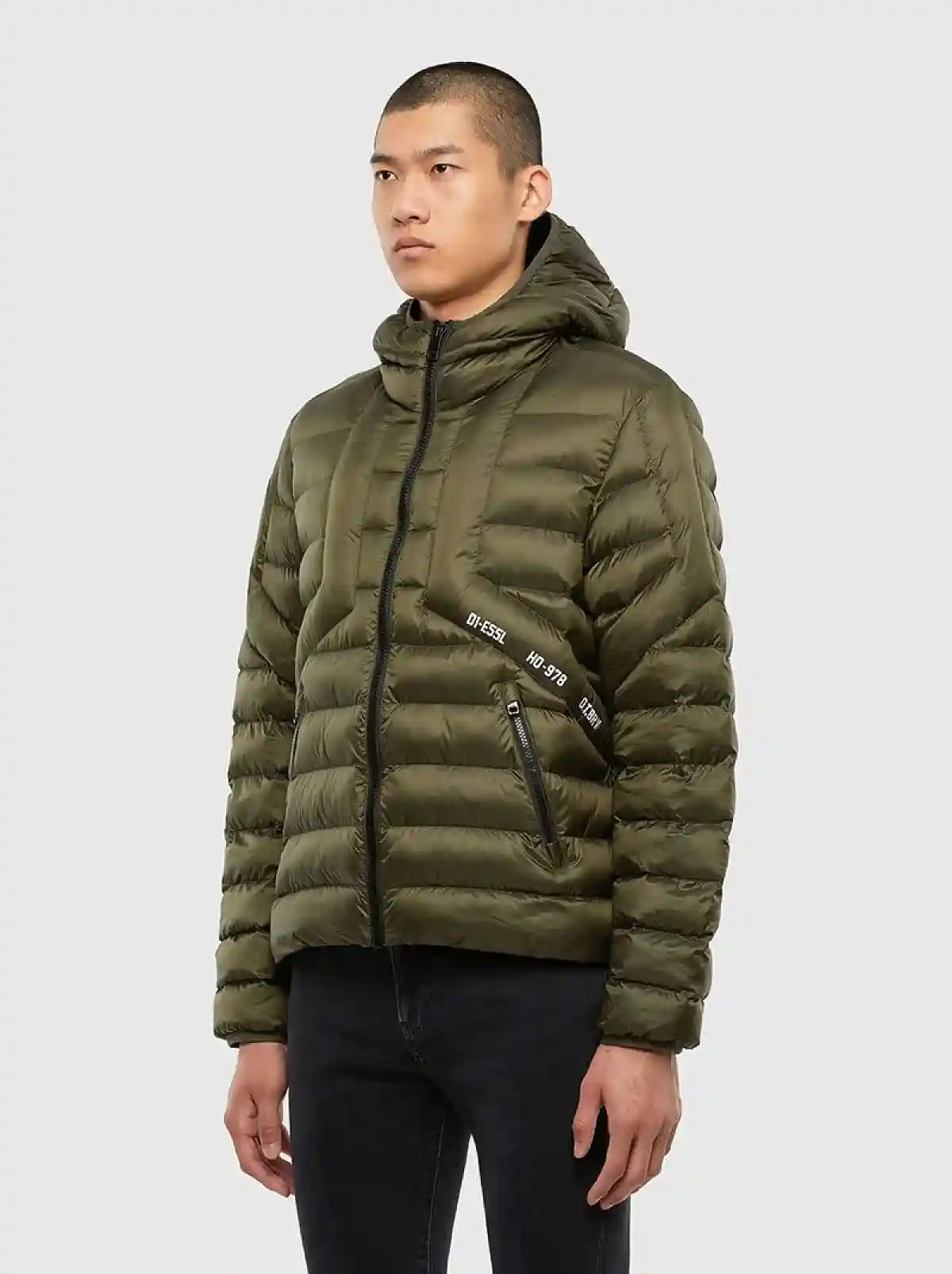 Green Hooded jacket in quilted nylon