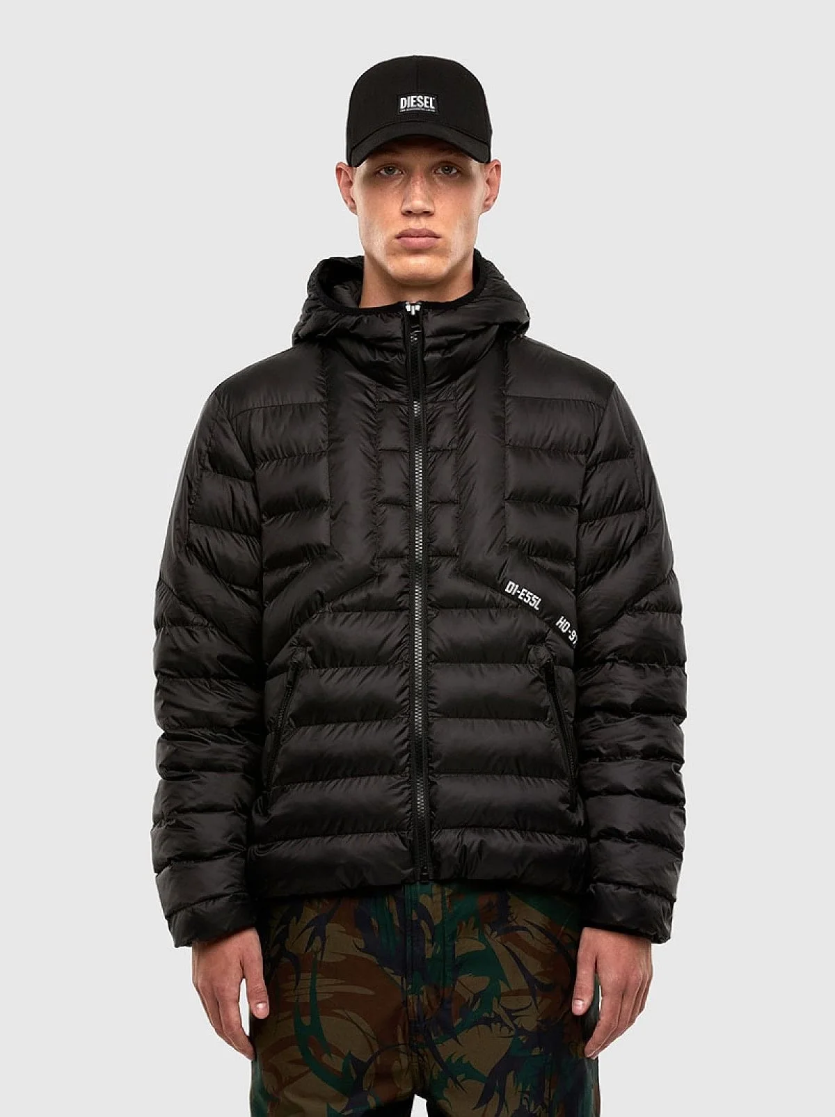 Black Hooded jacket in quilted nylon