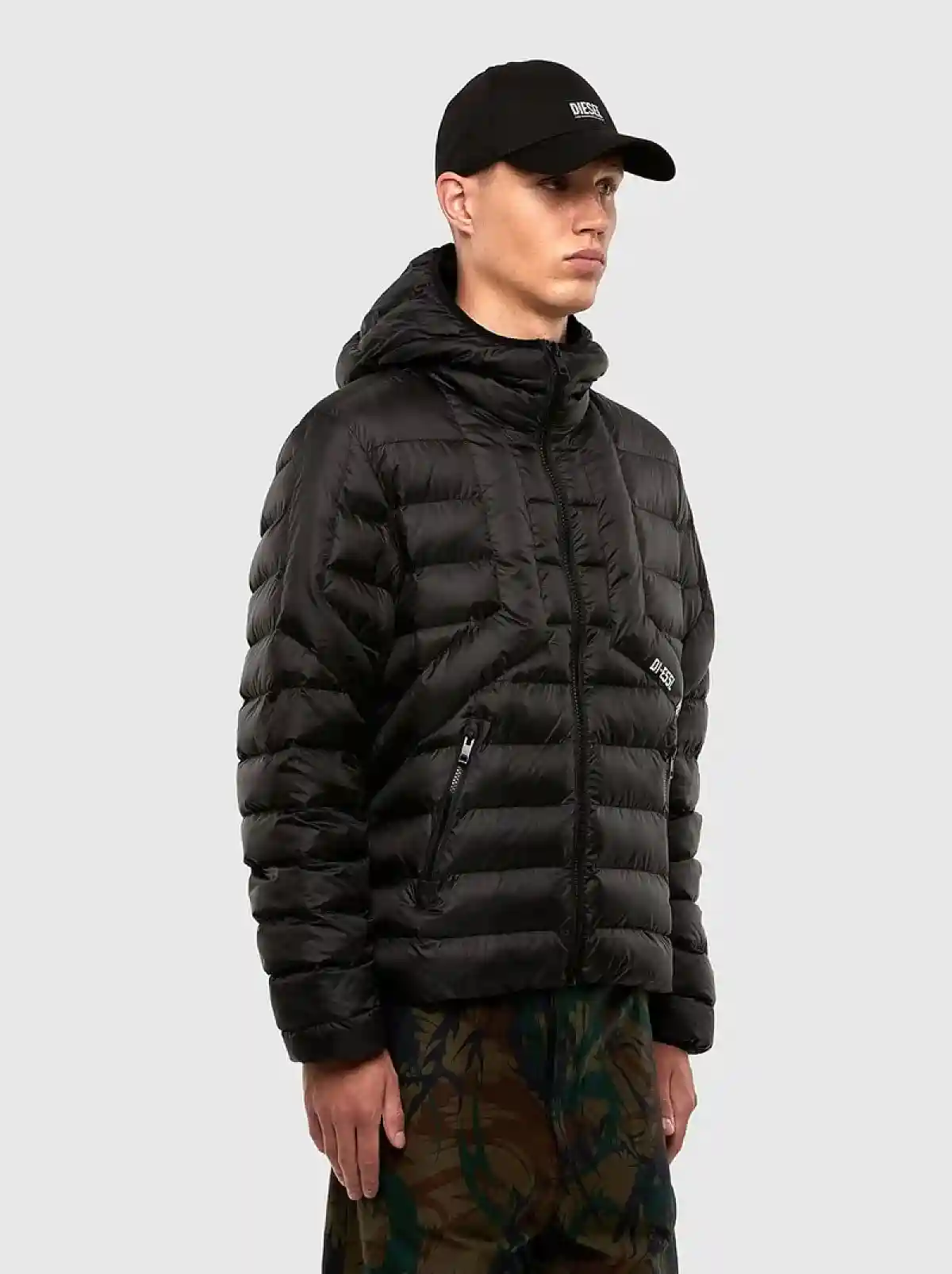 Black Hooded jacket in quilted nylon