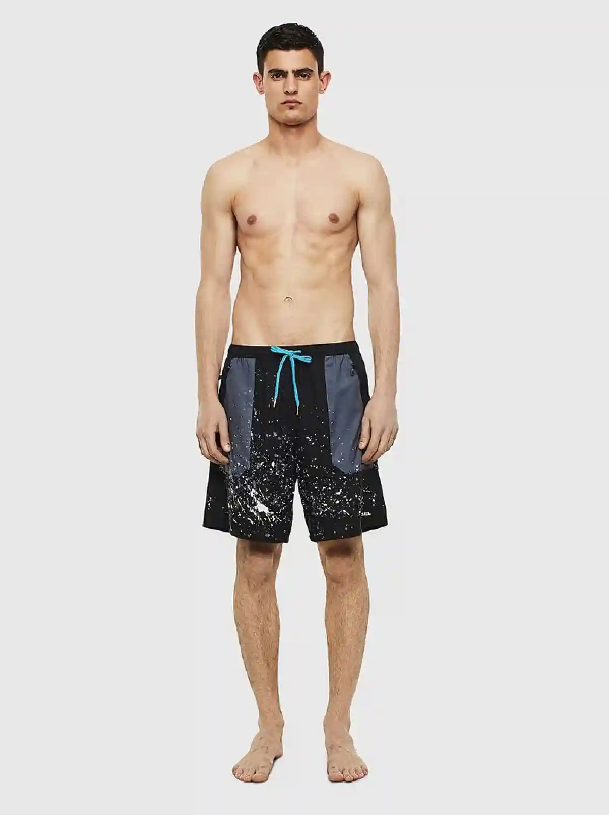 Black Mid-length splatter swim shorts