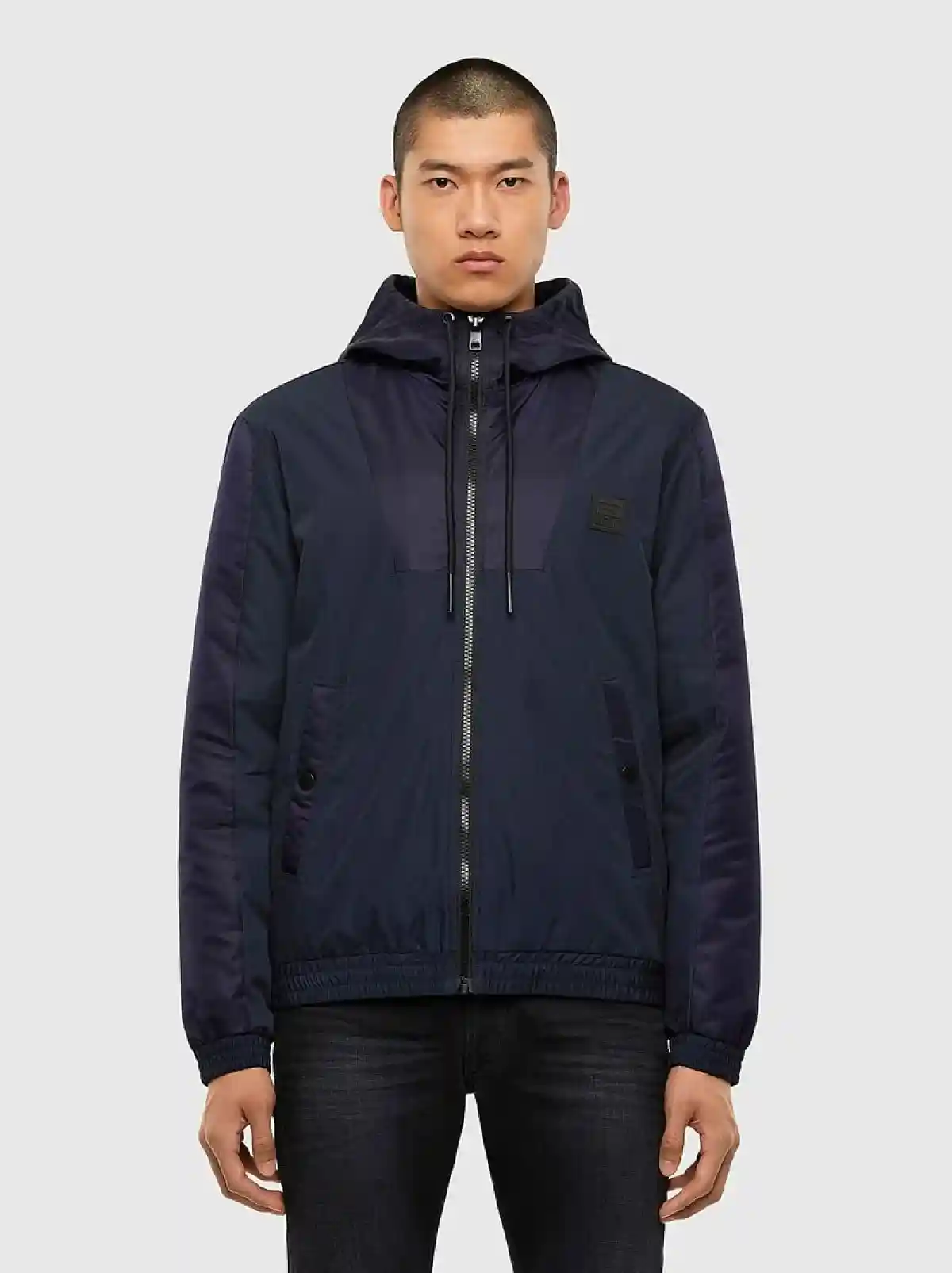 Blue Padded jacket in ripstop and satin