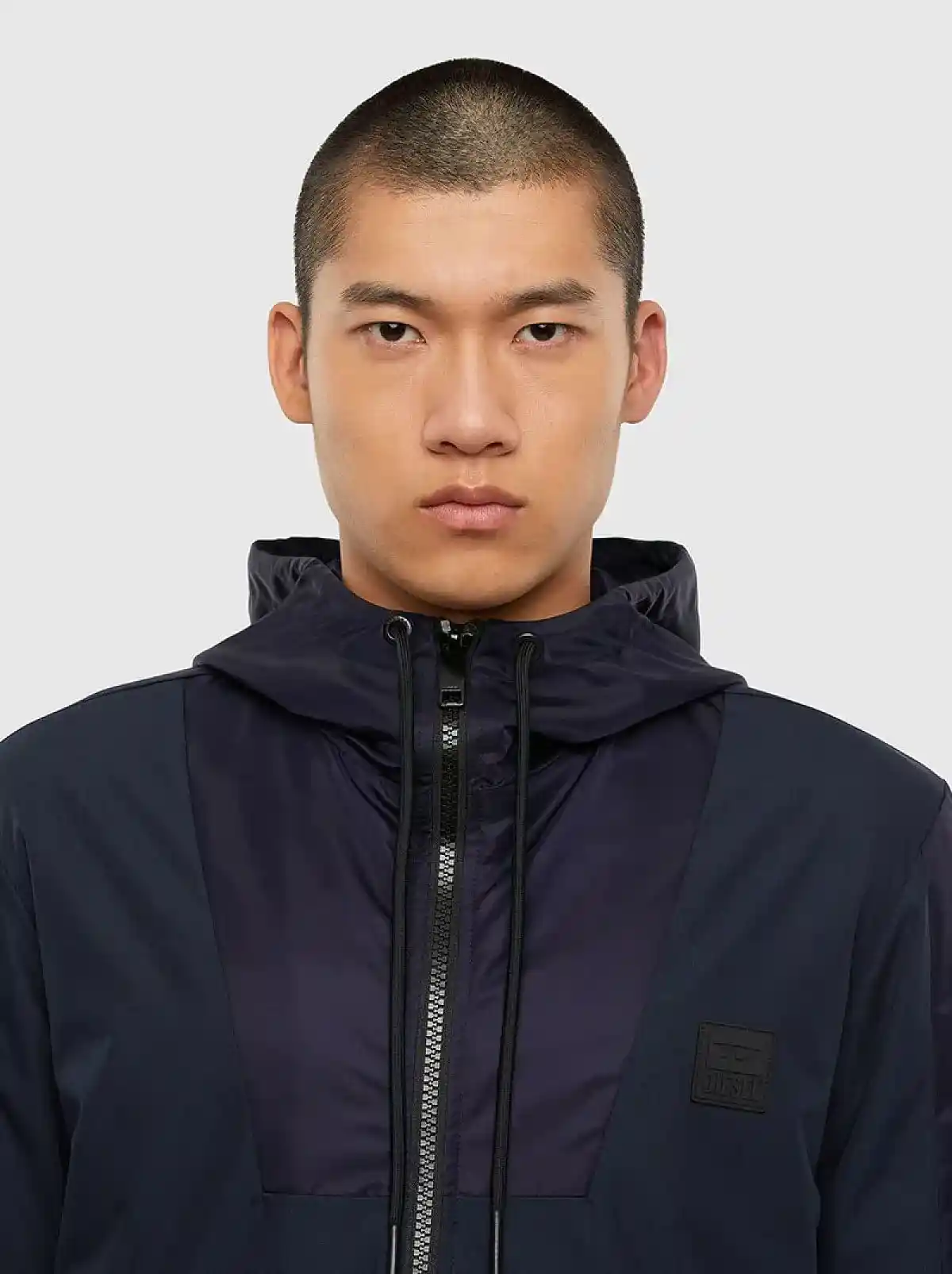Blue Padded jacket in ripstop and satin