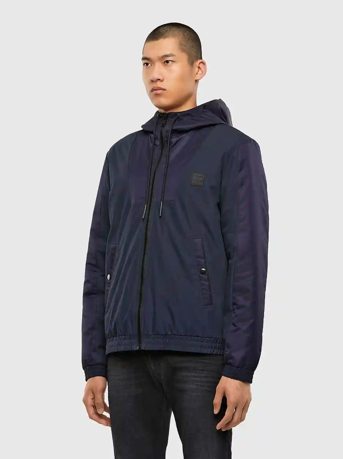 Blue Padded jacket in ripstop and satin