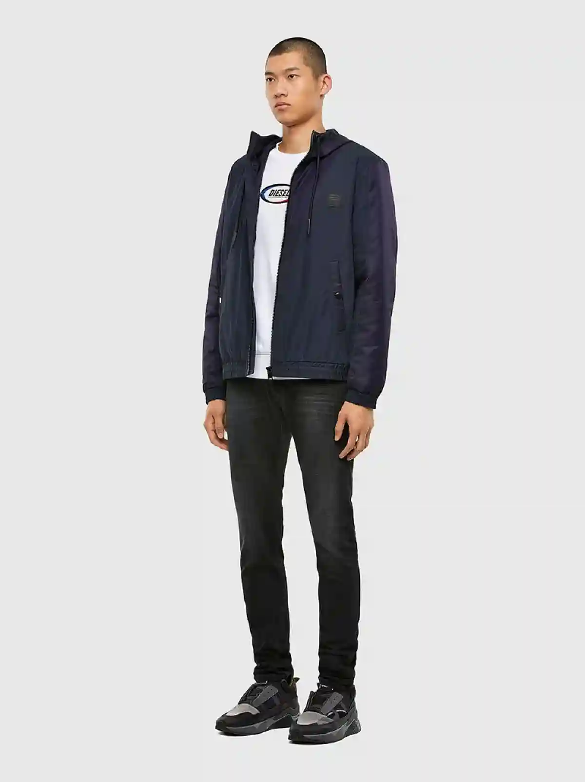 Blue Padded jacket in ripstop and satin
