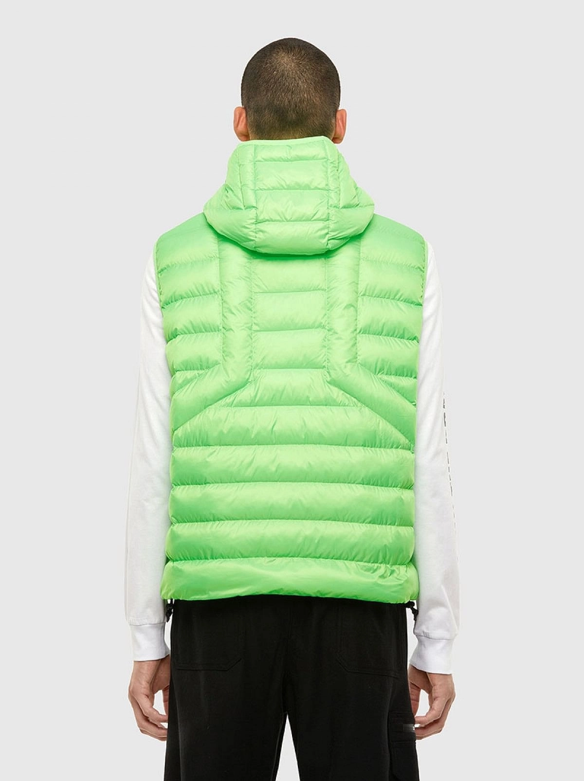 Green Hooded vest in quilted nylon