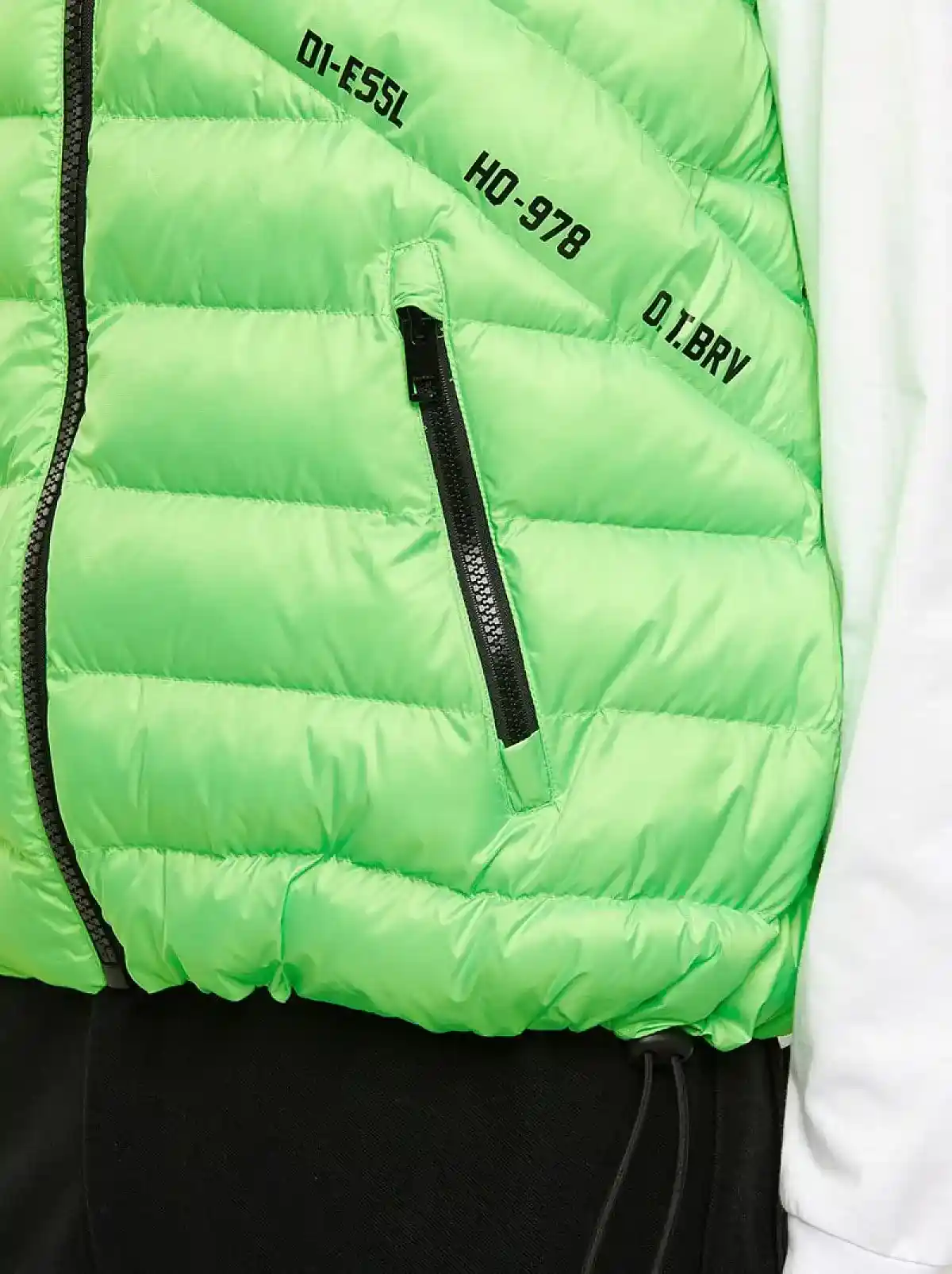 Green Hooded vest in quilted nylon