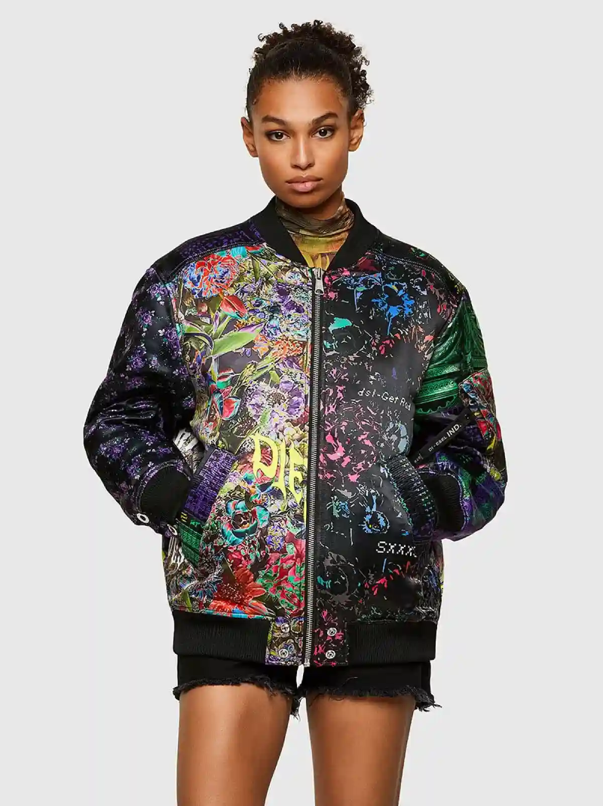 Multicolor Bomber jacket with floral patchwork