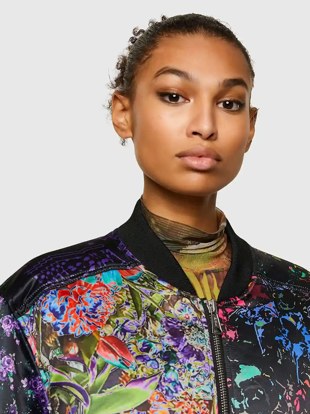 Multicolor Bomber jacket with floral patchwork