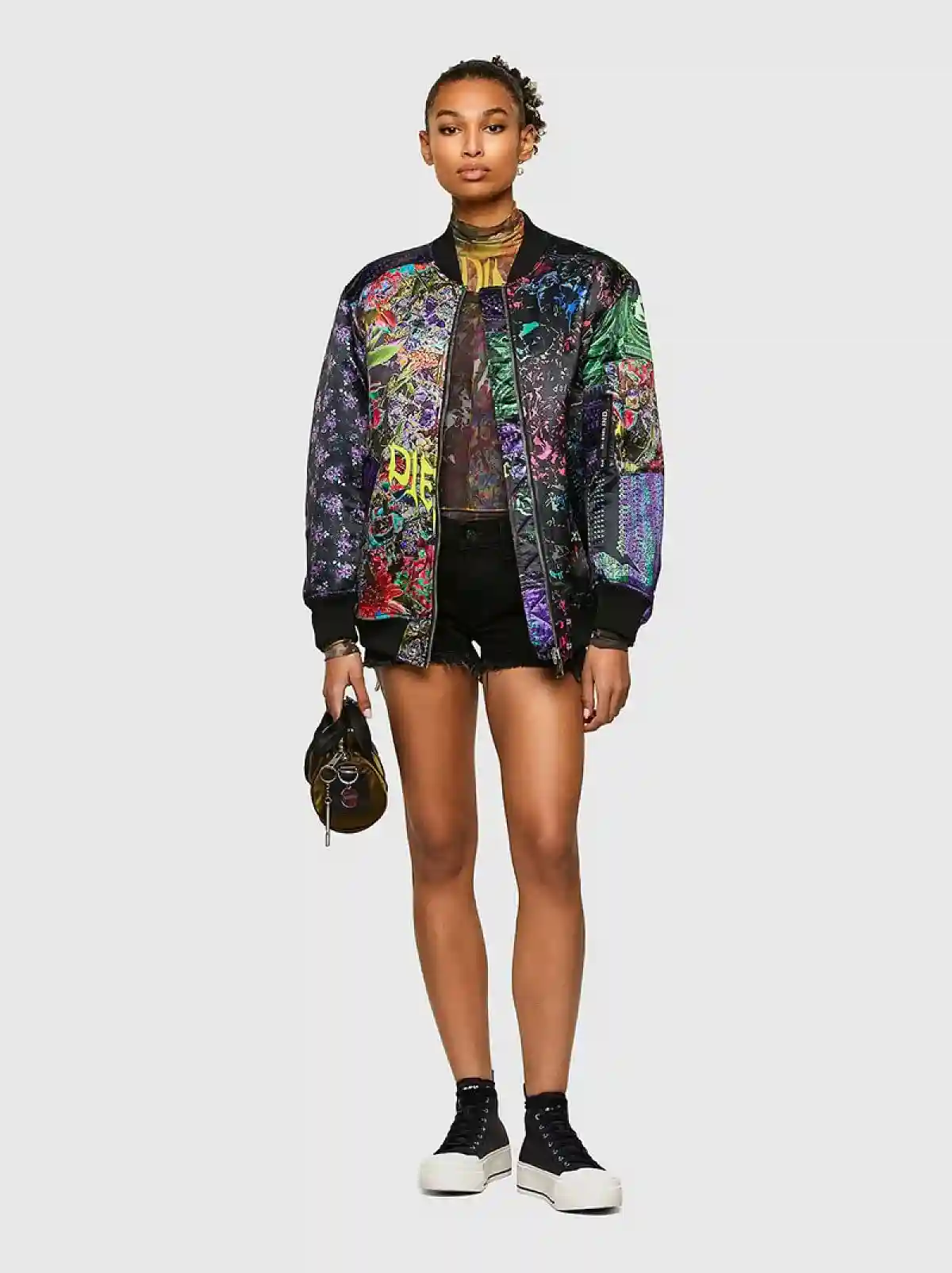 Multicolor Bomber jacket with floral patchwork