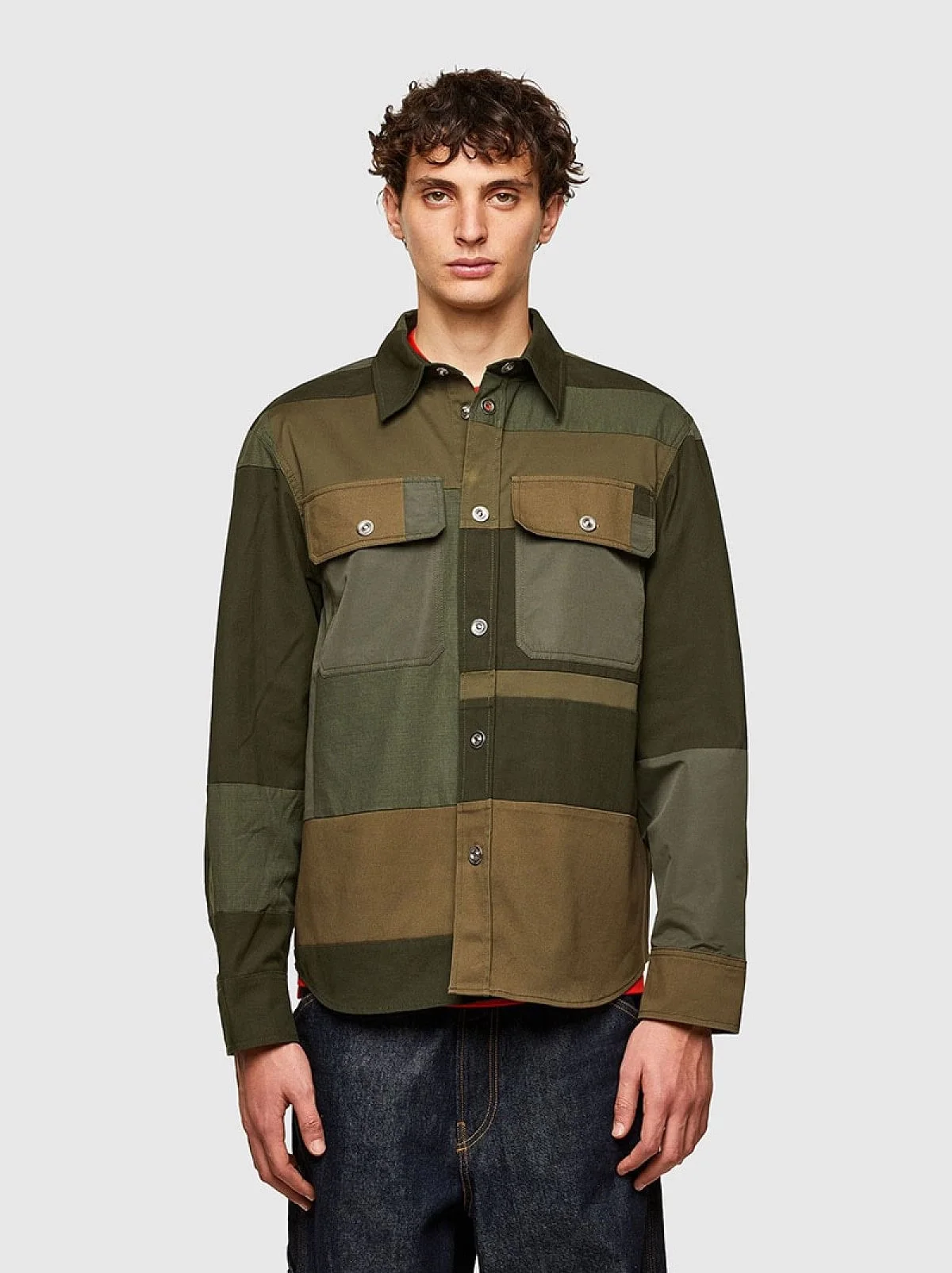Green Patchwork shirt in mixed fabrics