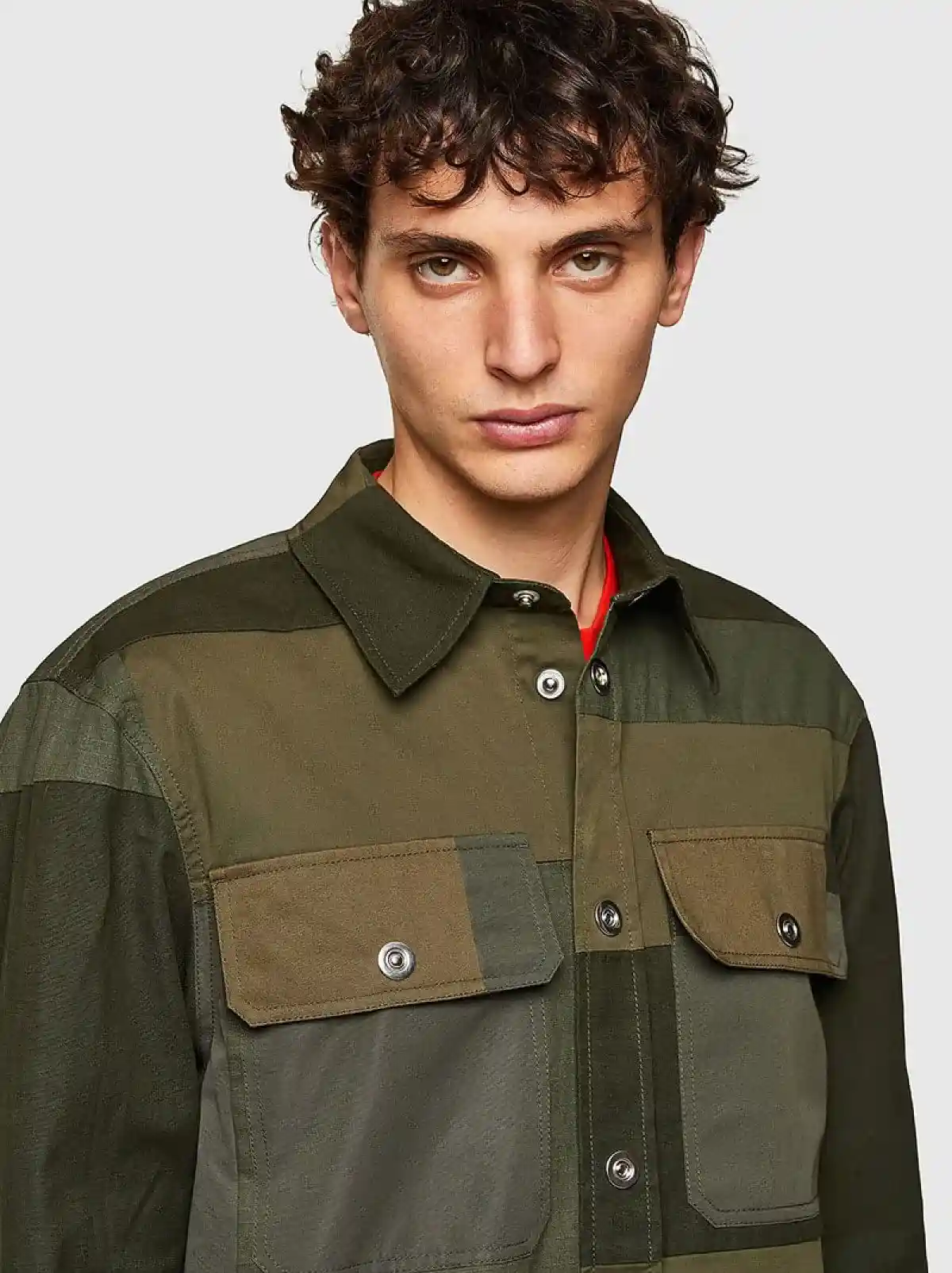 Green Patchwork shirt in mixed fabrics