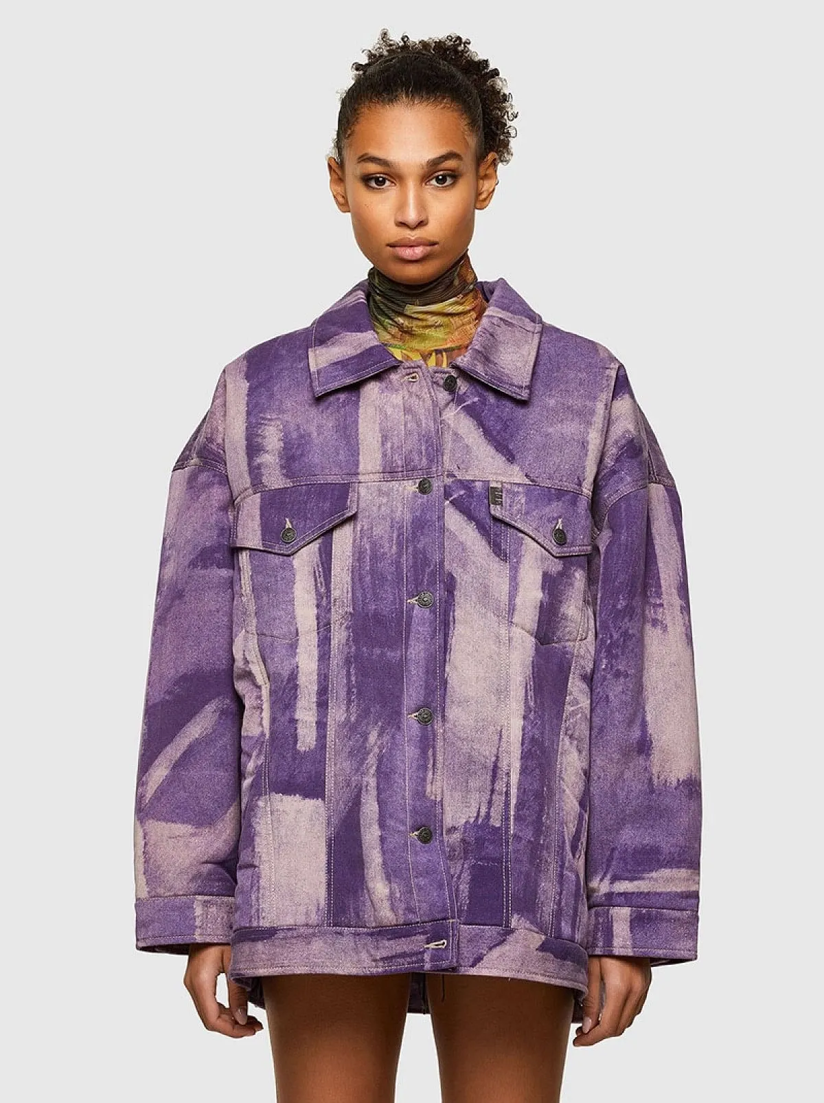 Purple Trucker jacket with treated effect