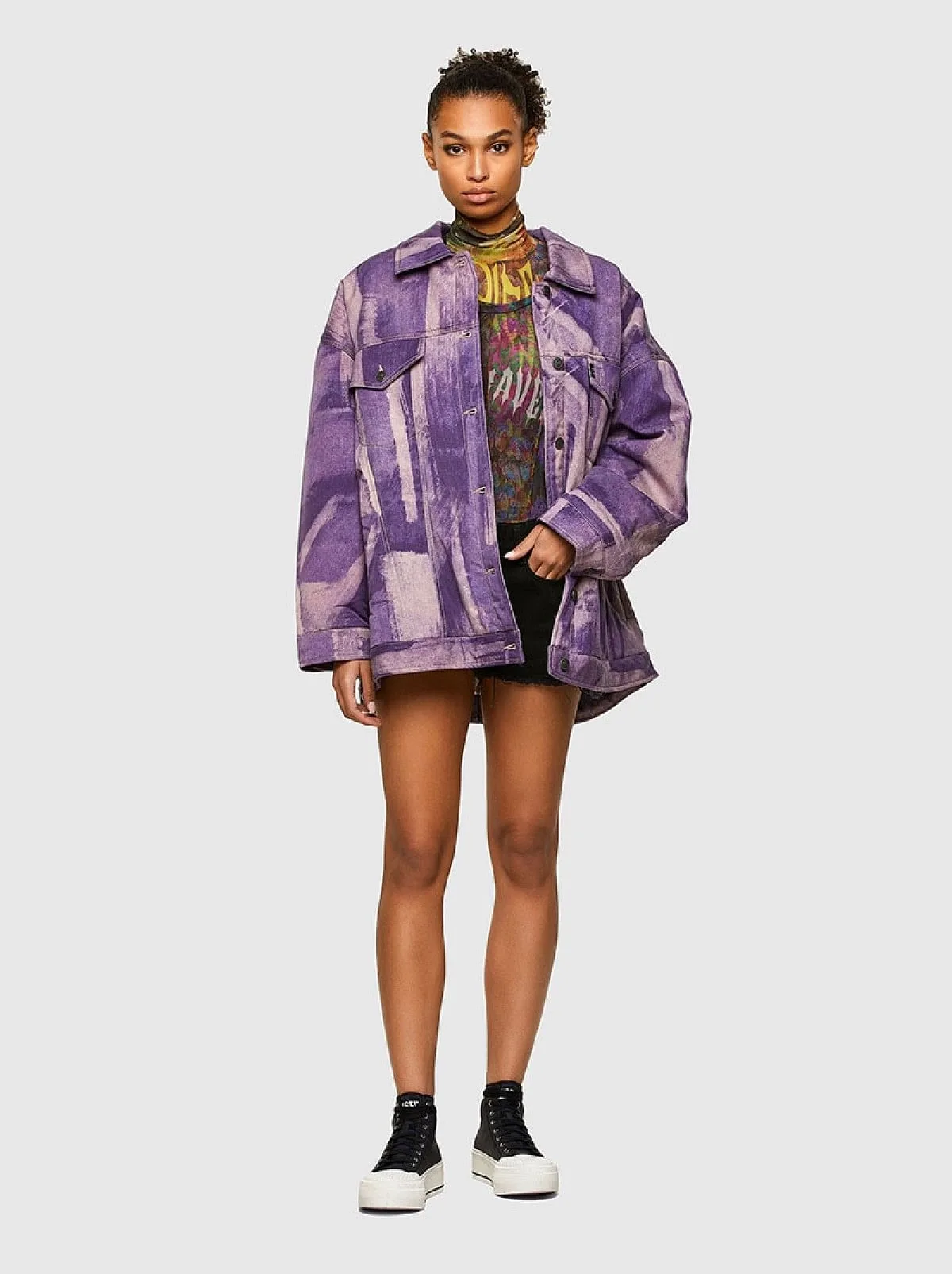 Purple Trucker jacket with treated effect