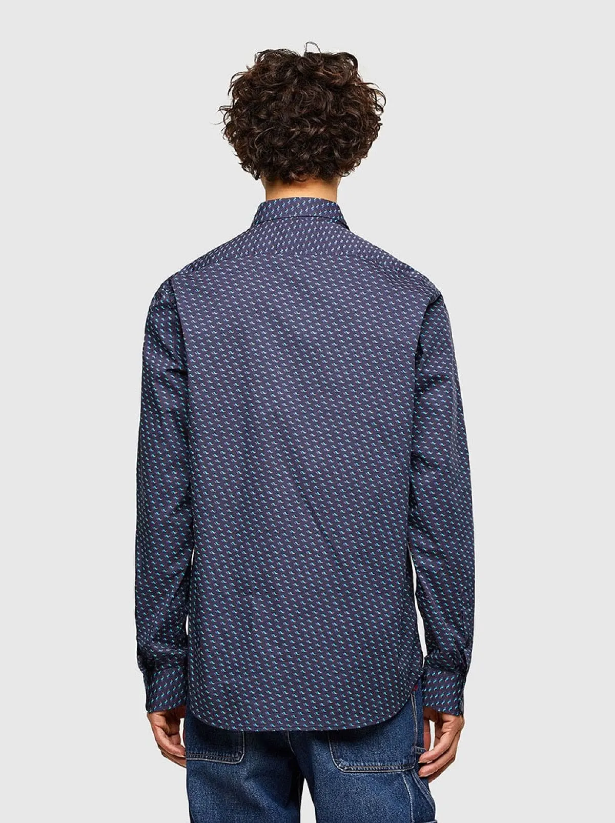 Blue Poplin shirt with geo micro-print