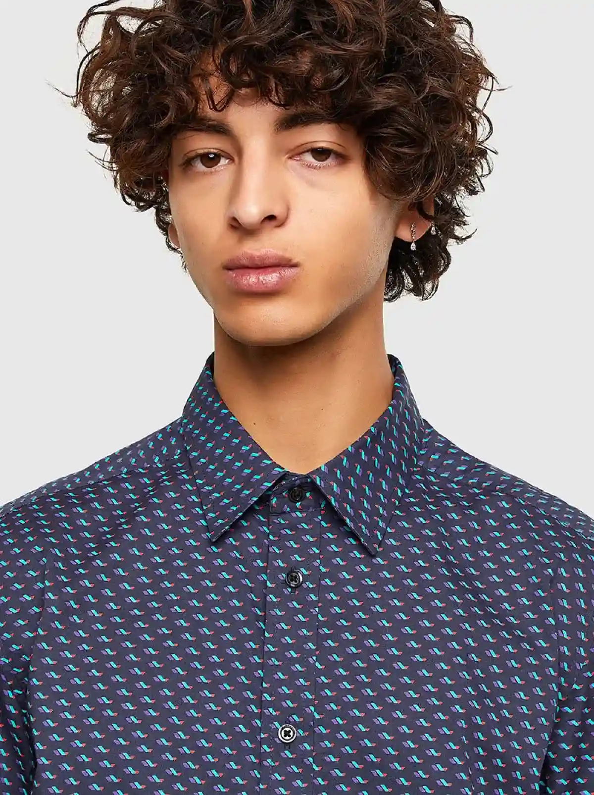 Blue Poplin shirt with geo micro-print