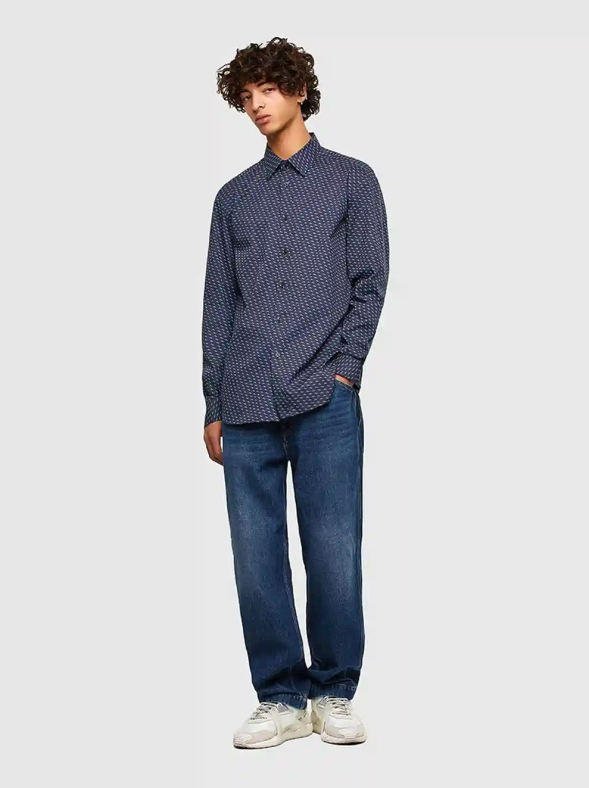 Blue Poplin shirt with geo micro-print