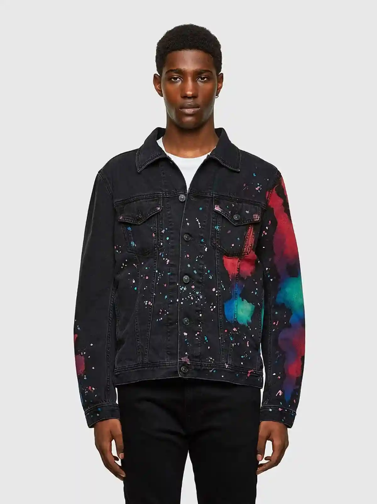 Black Trucker jacket with splashed print