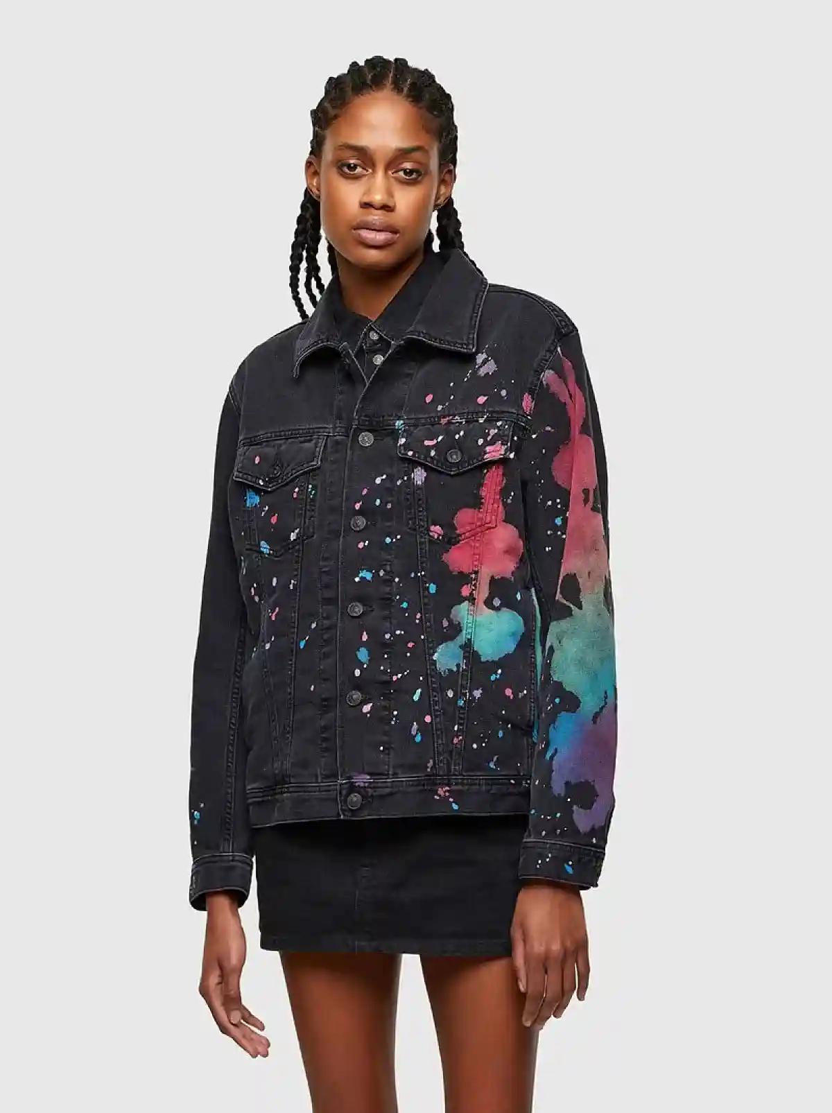 Black Trucker jacket with splashed print