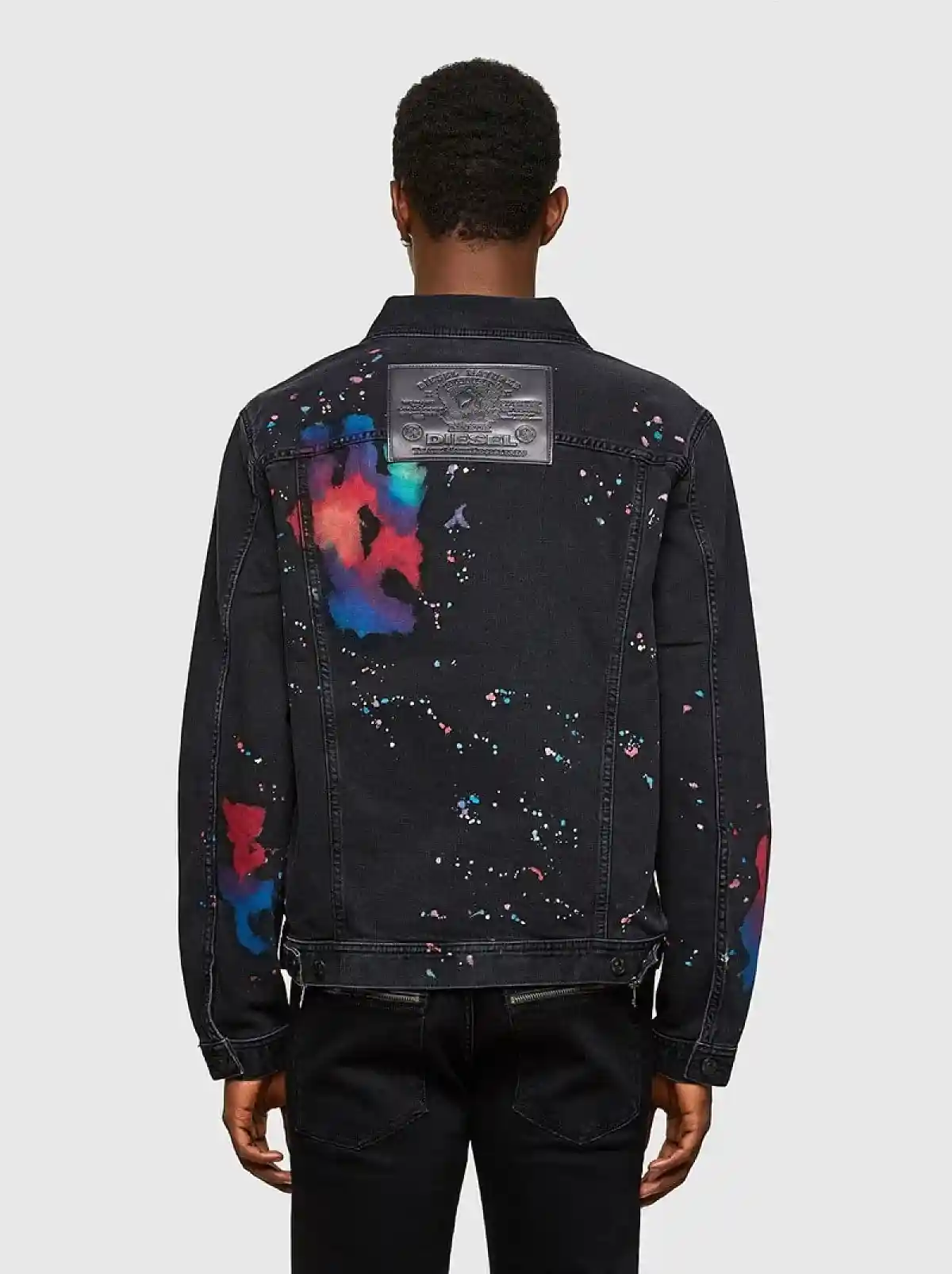 Black Trucker jacket with splashed print