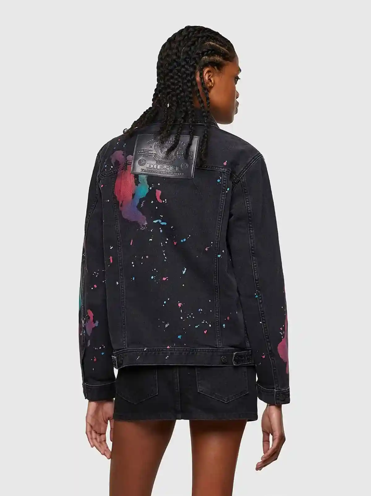 Black Trucker jacket with splashed print