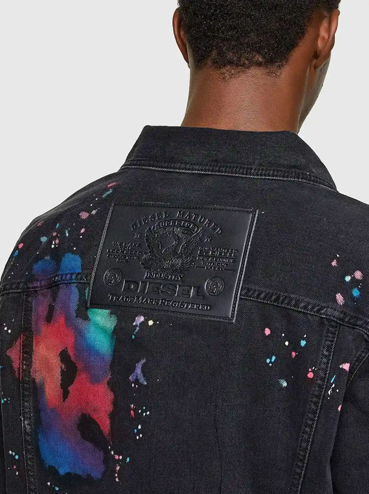 Black Trucker jacket with splashed print