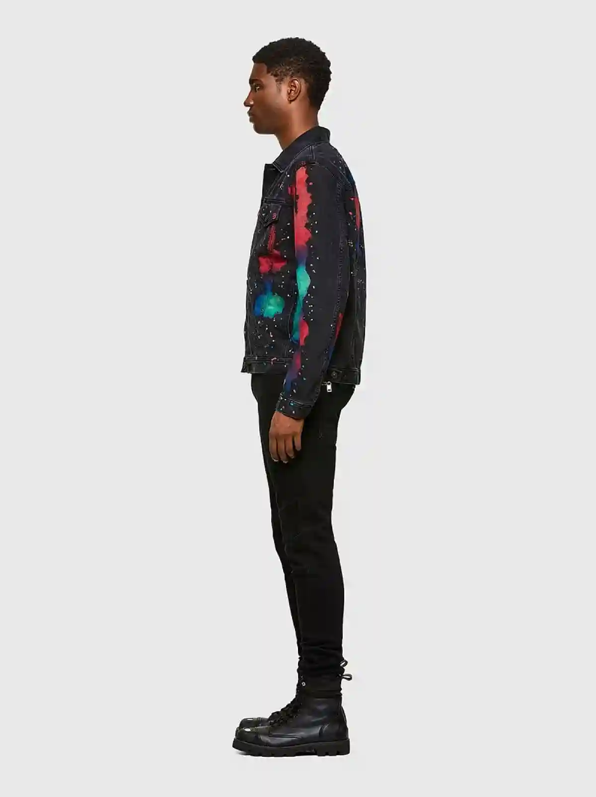 Black Trucker jacket with splashed print
