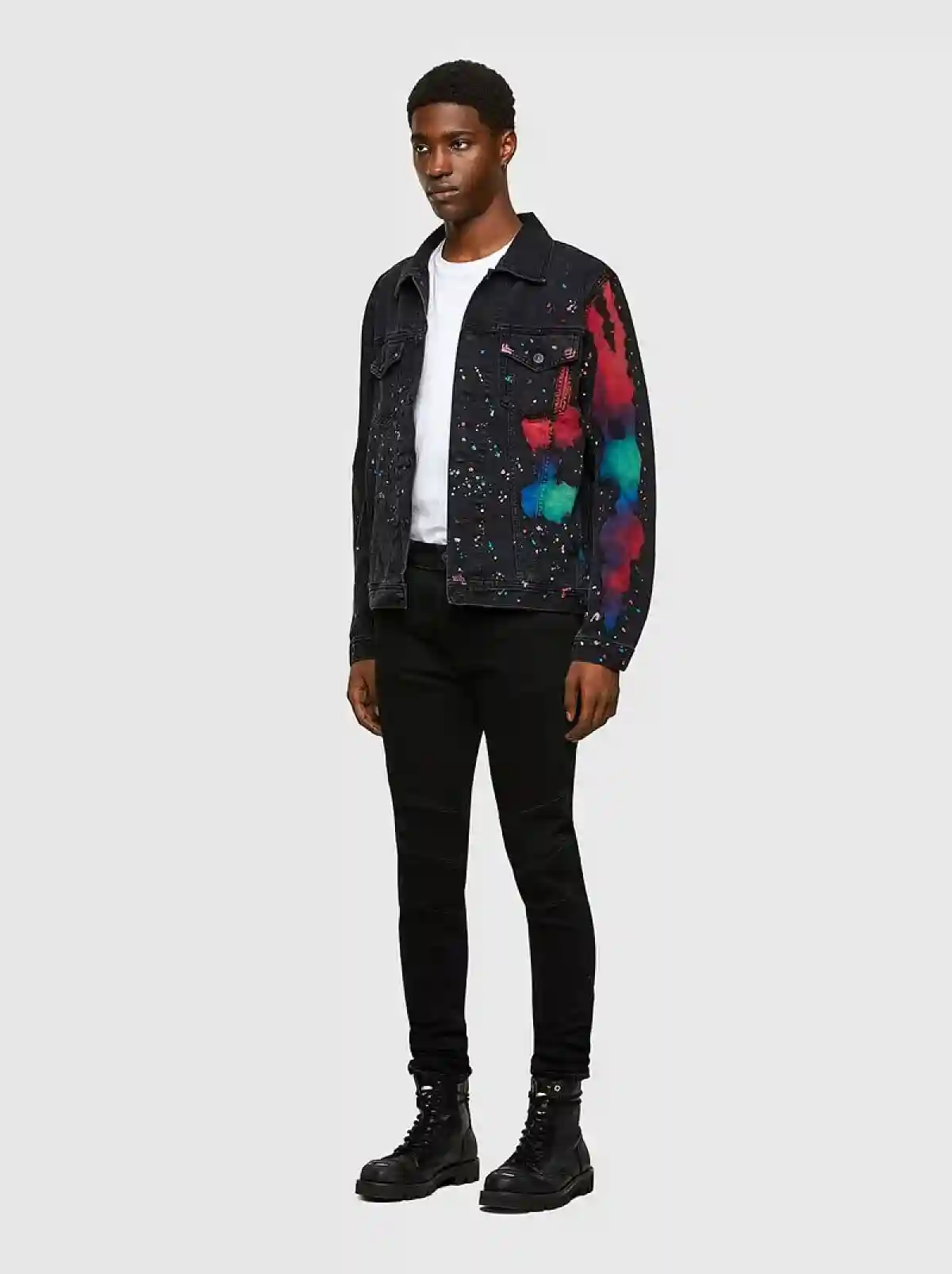 Black Trucker jacket with splashed print