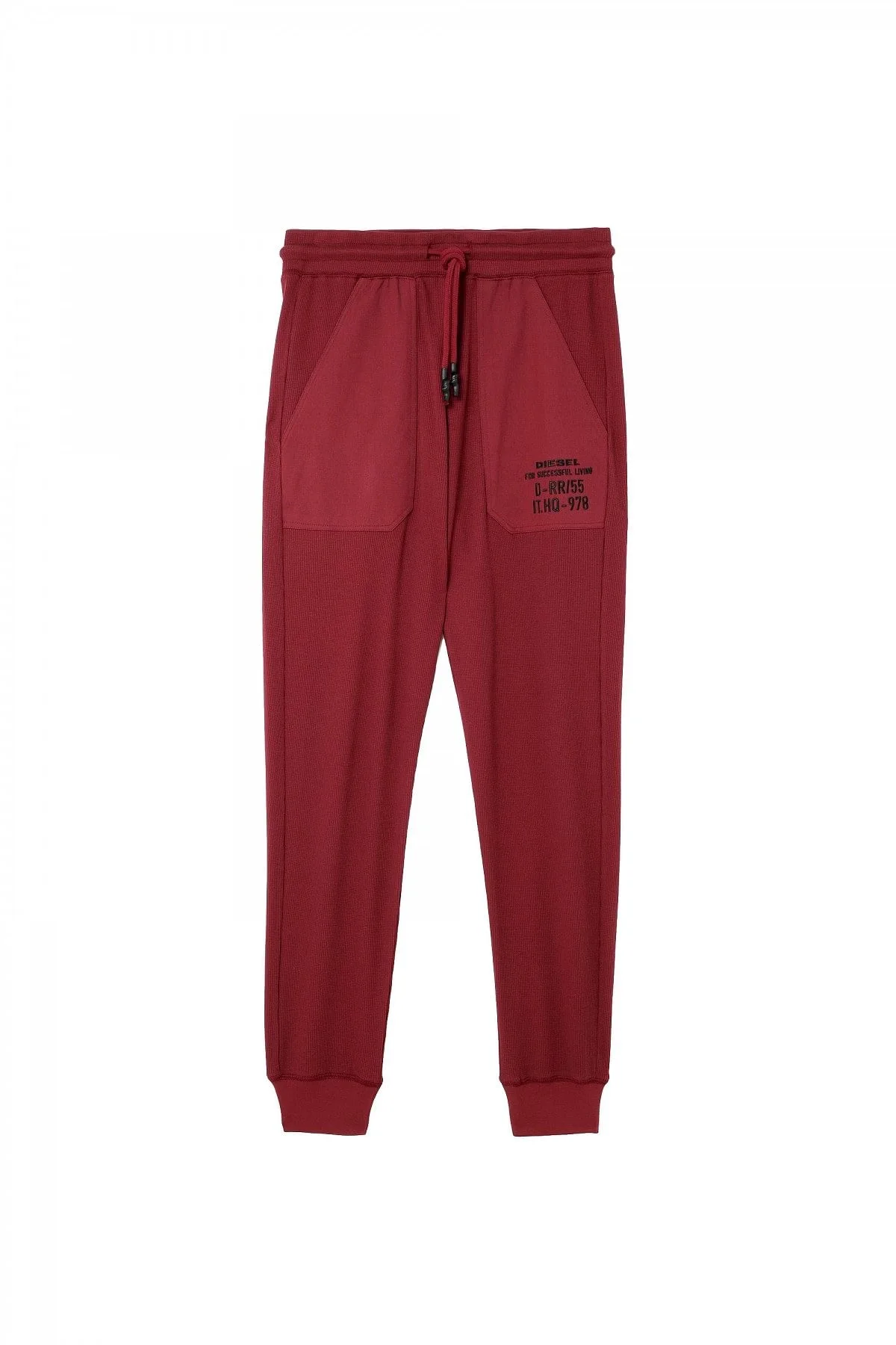 Red Waffle-knit sweatpants with embroidery