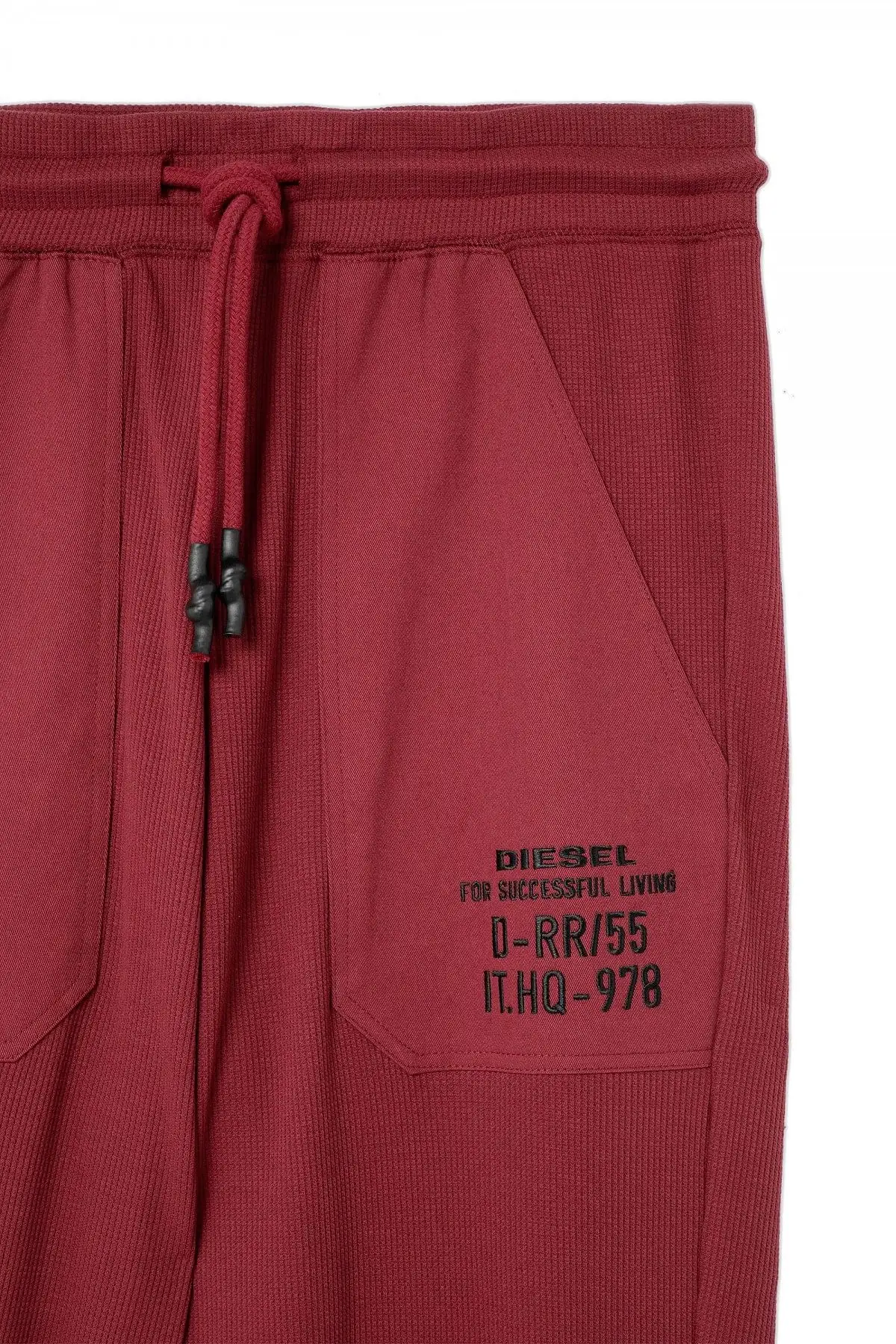 Red Waffle-knit sweatpants with embroidery