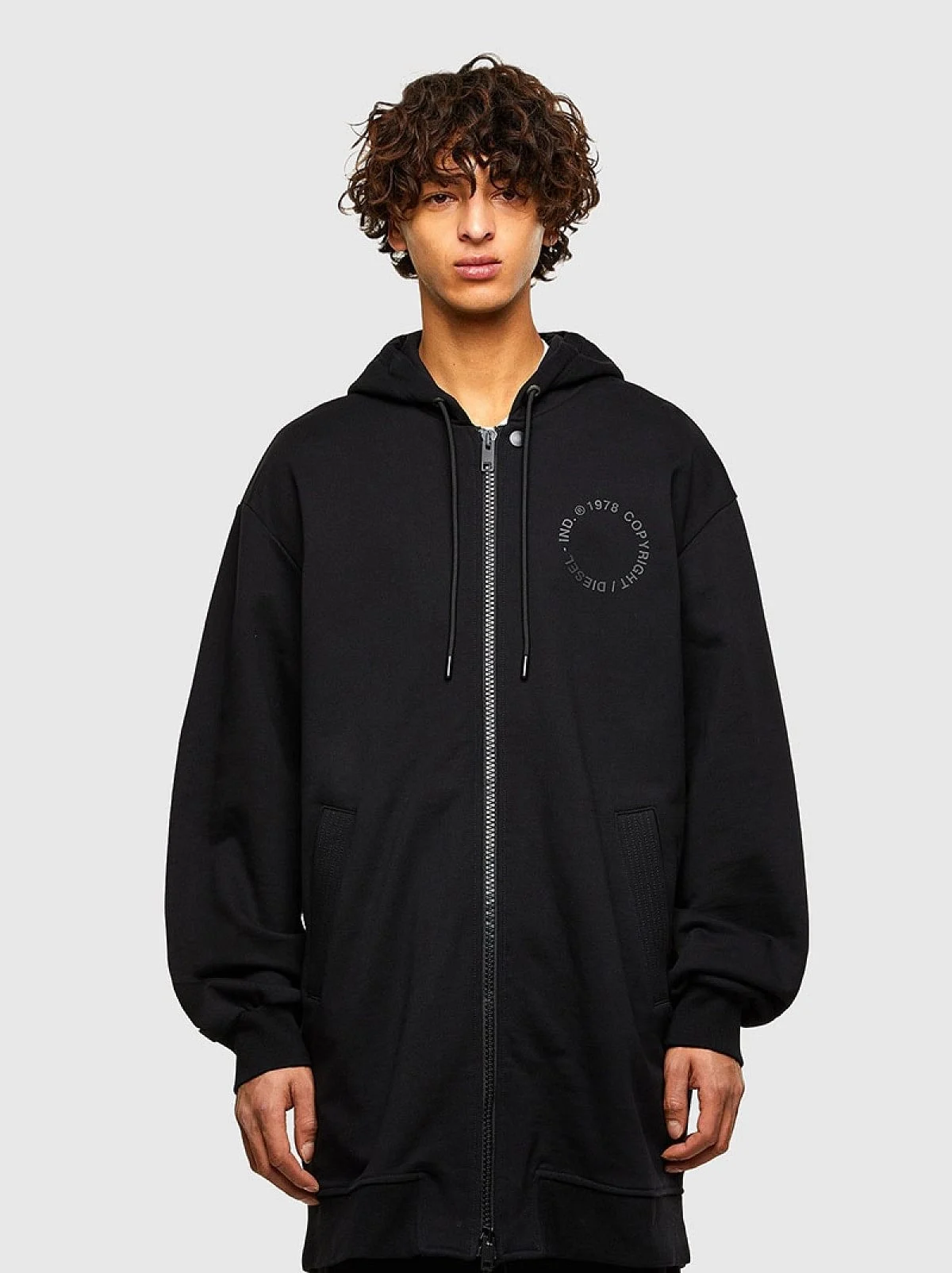 Black Long hoodie with printed Copyright logo