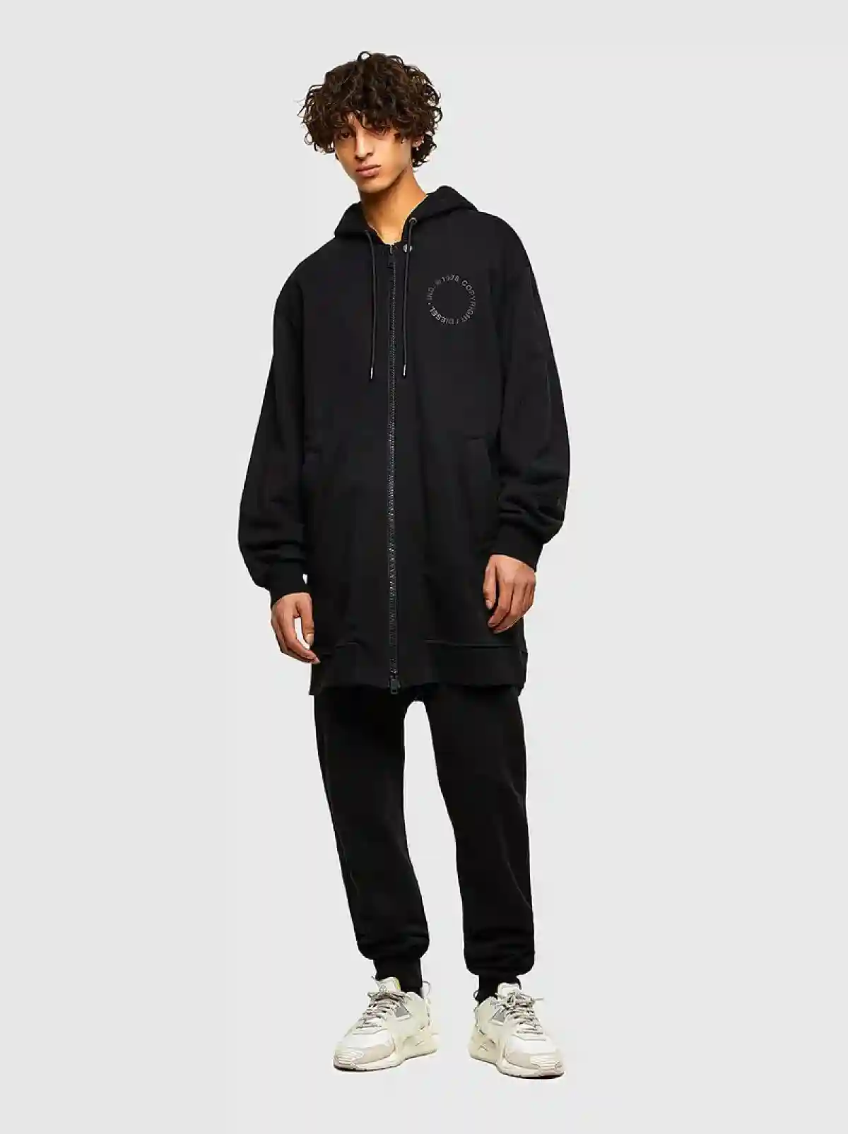 Black Long hoodie with printed Copyright logo