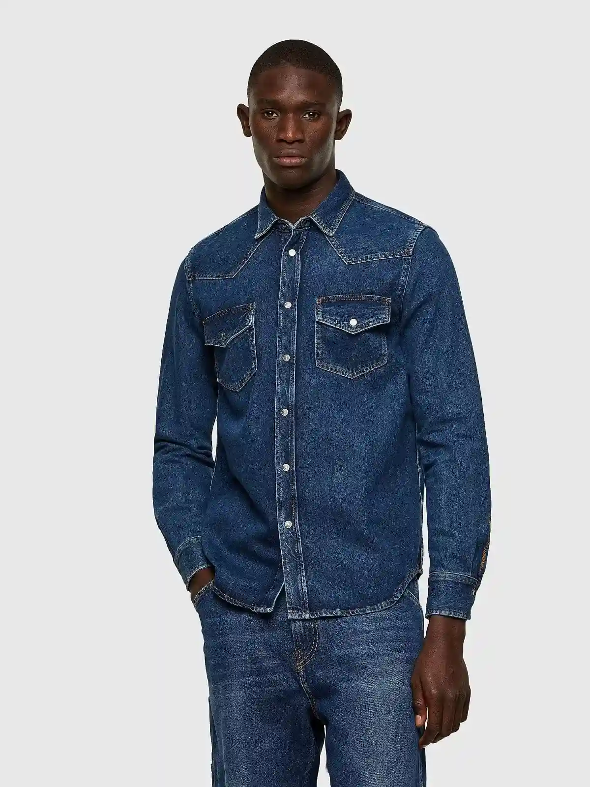 Blue Western shirt in stonewashed denim